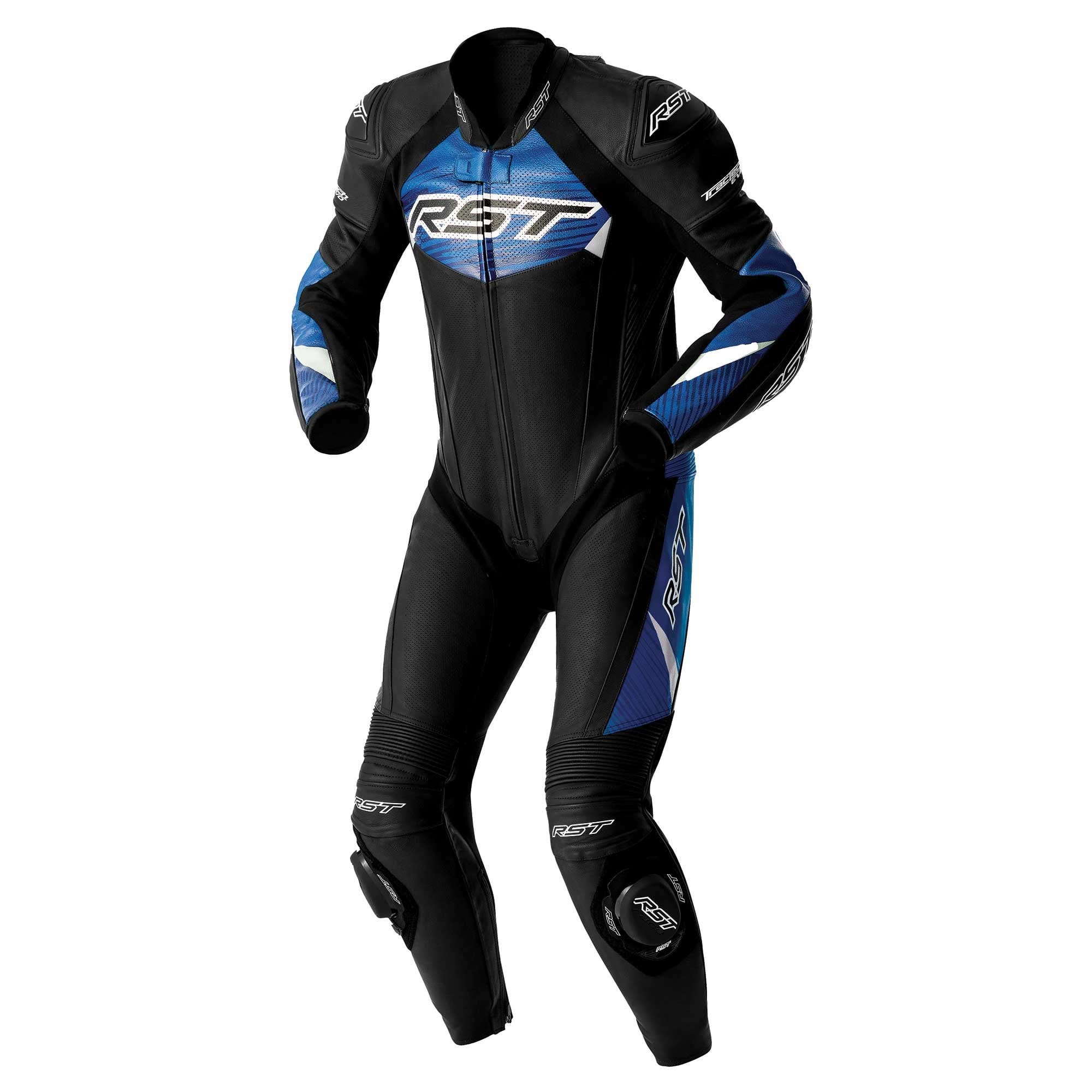 RST Motorcycle 1pc Race Suit - Tractech EVO D3O Armour (Black / Blue)