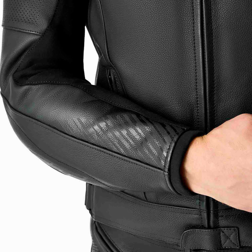 RST Motorcycle Race | Road Leather Jacket - Tractech Evo D3O Armour (Black / Black)