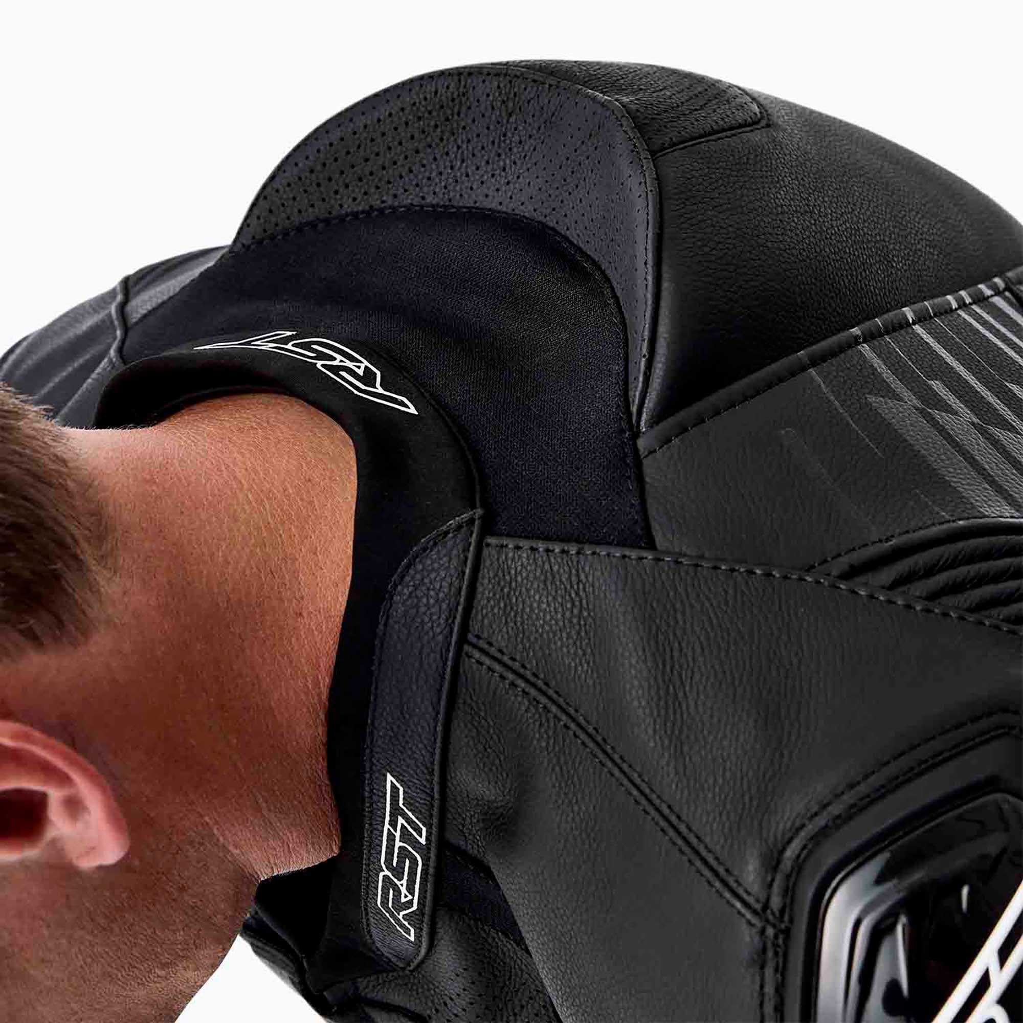 RST Motorcycle Race | Road Leather Jacket - Tractech Evo D3O Armour (Black / White)