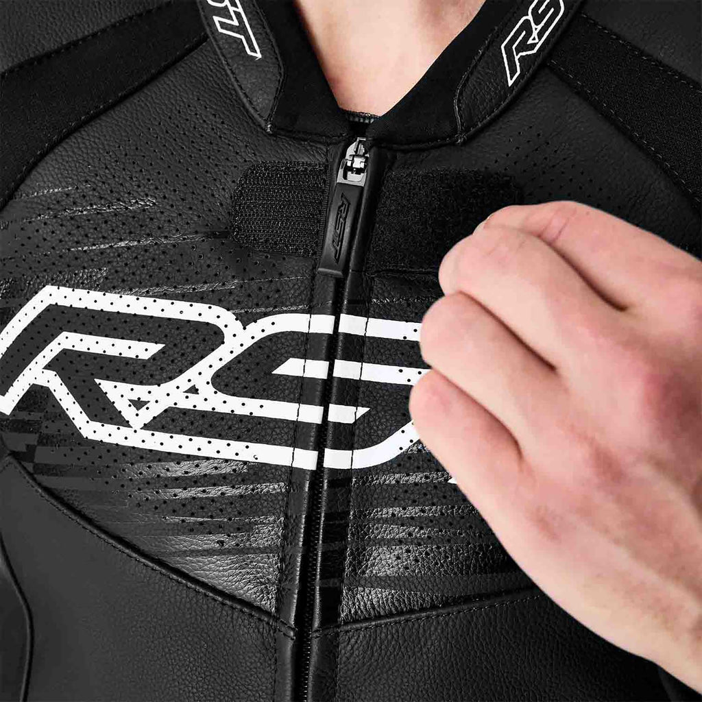 RST Motorcycle Race | Road Leather Jacket - Tractech Evo D3O Armour (Black / White)