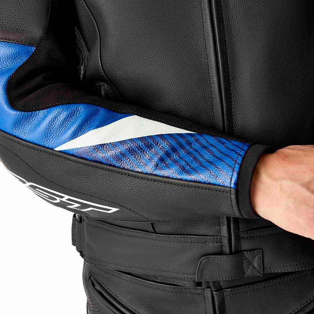 RST Motorcycle Race | Road Leather Jacket - Tractech Evo D3O Armour (Black / Blue)