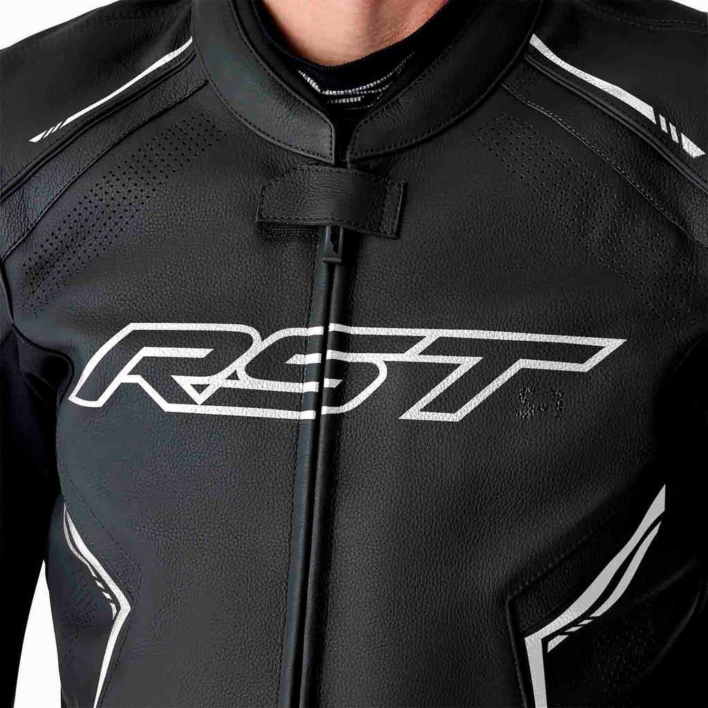 RST Motorcycle Sports | Road Leather Jacket - S1 D3O Armour (Black / Black / White)