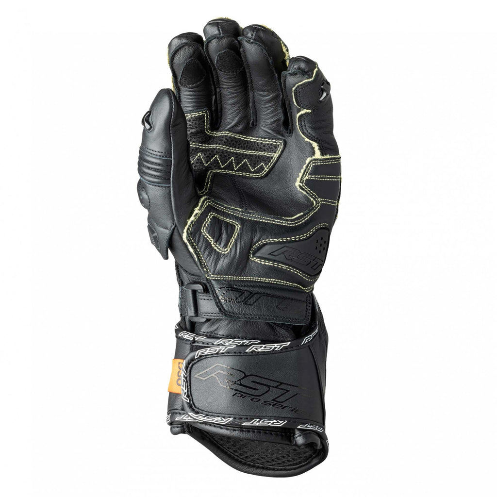 RST Motorcycle Race | Road Leather Gloves - Pro Series GP D3O Armour (Black / Black)