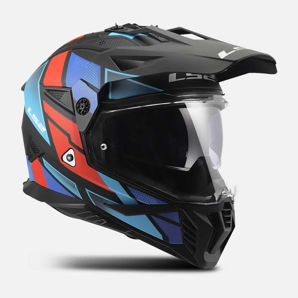 LS2 Motorcycle Adventure Helmet - MX702 BLOCK (Black/Red/Blue)