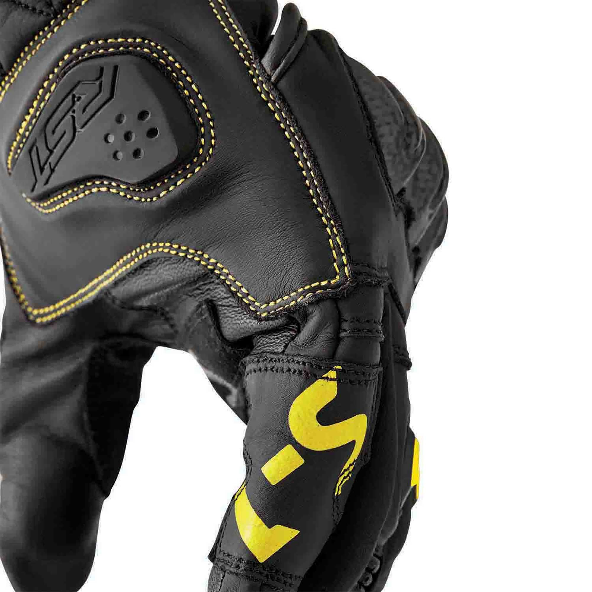 RST S1 V2 CE Motorcycle Road | Sports Leather Gloves (Black / Flo Yellow)