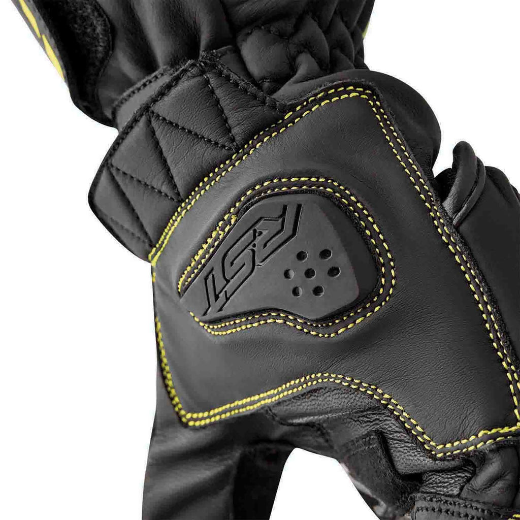 RST S1 V2 CE Motorcycle Road | Sports Leather Gloves (Black / Flo Yellow)