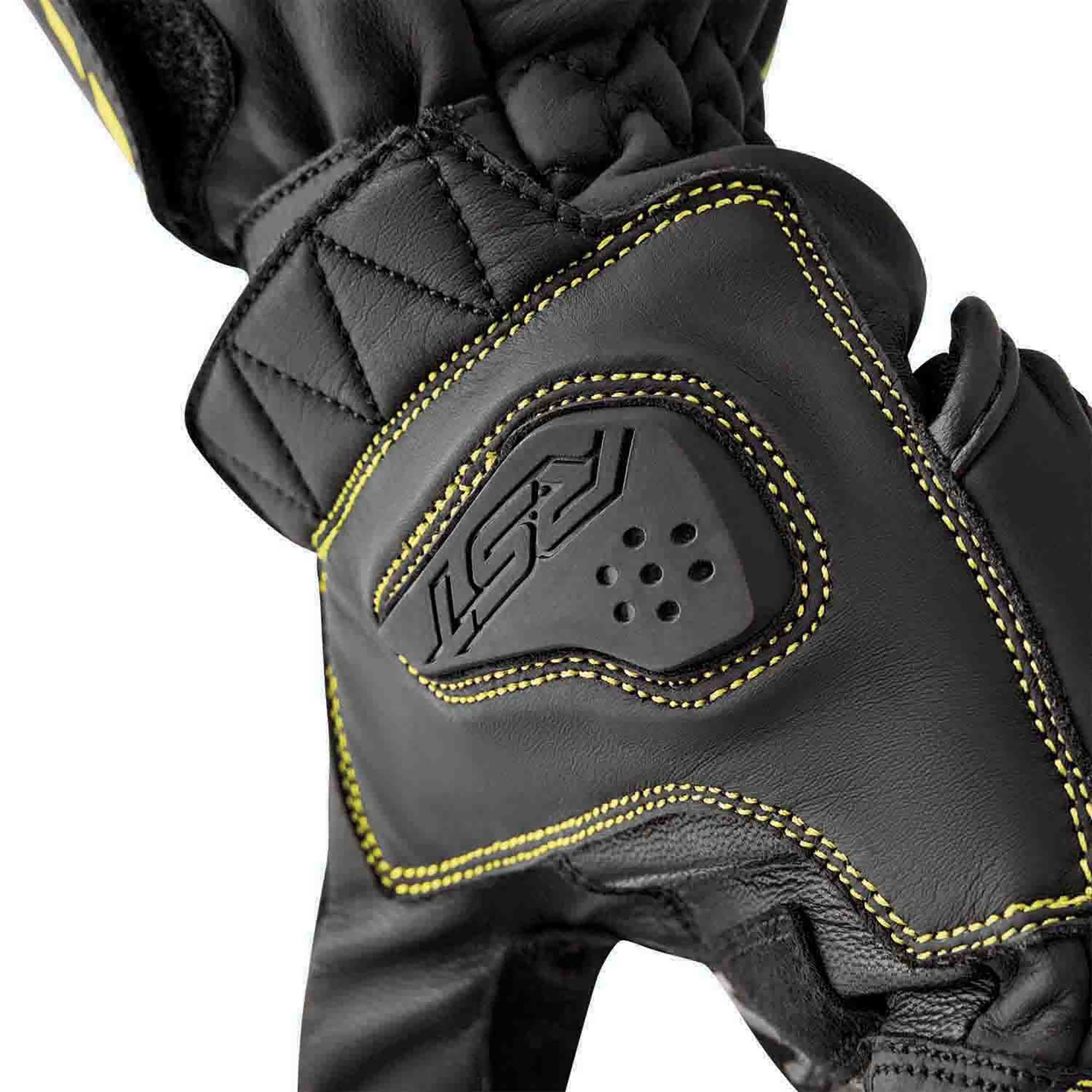 RST S1 V2 CE Motorcycle Road | Sports Leather Gloves (Black / Flo Yellow)