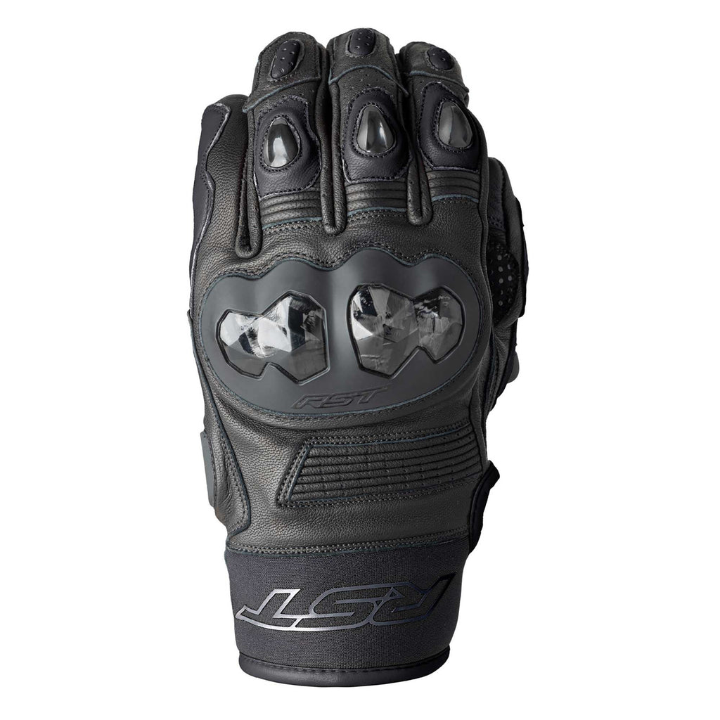 RST Motorcycle Sports Leather Short Gloves - Freestyle 3 D3O Armour (Black / Black)