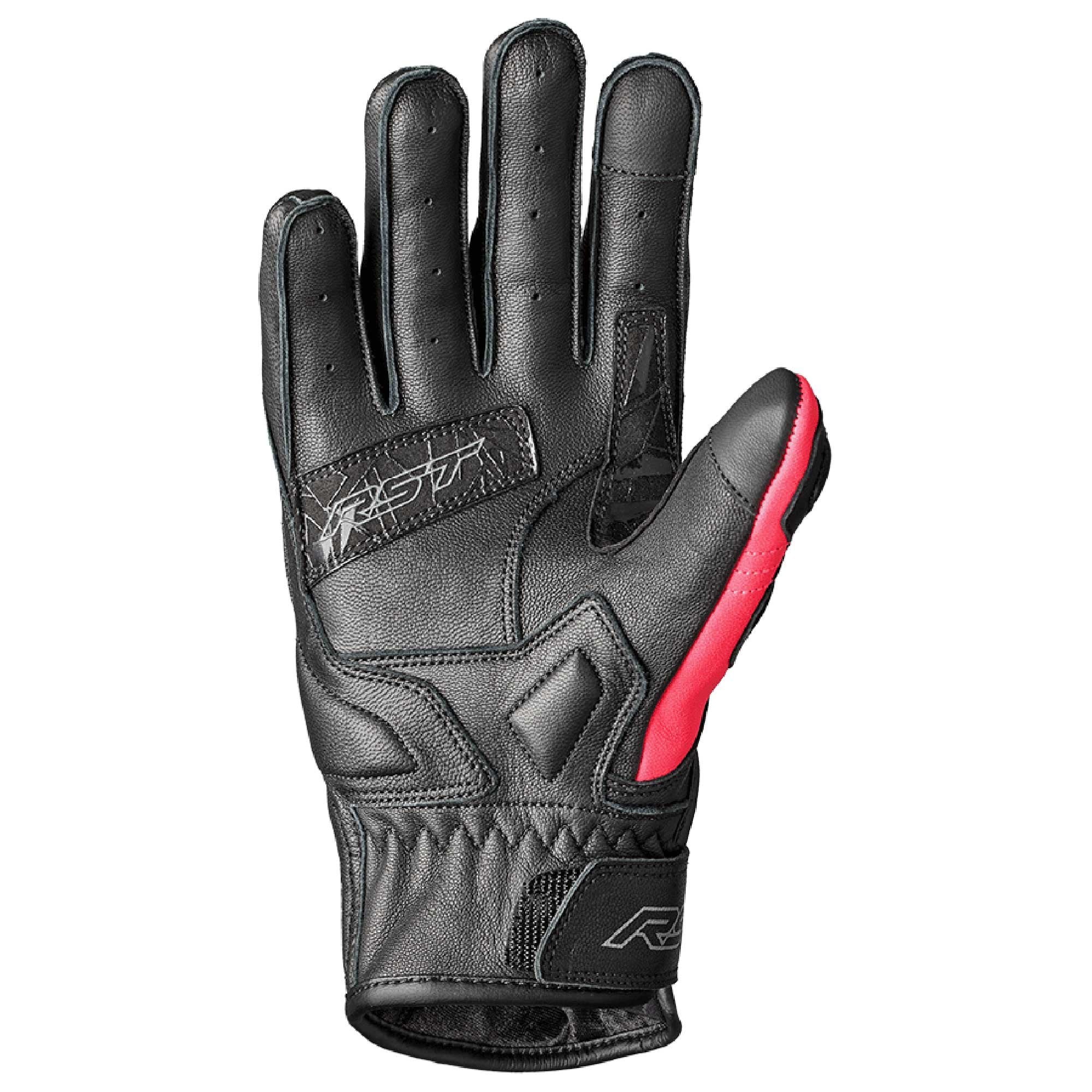 RST Women's Motorcycle Short Leather Gloves - Stunt III CE (Black / Pink / Grey)