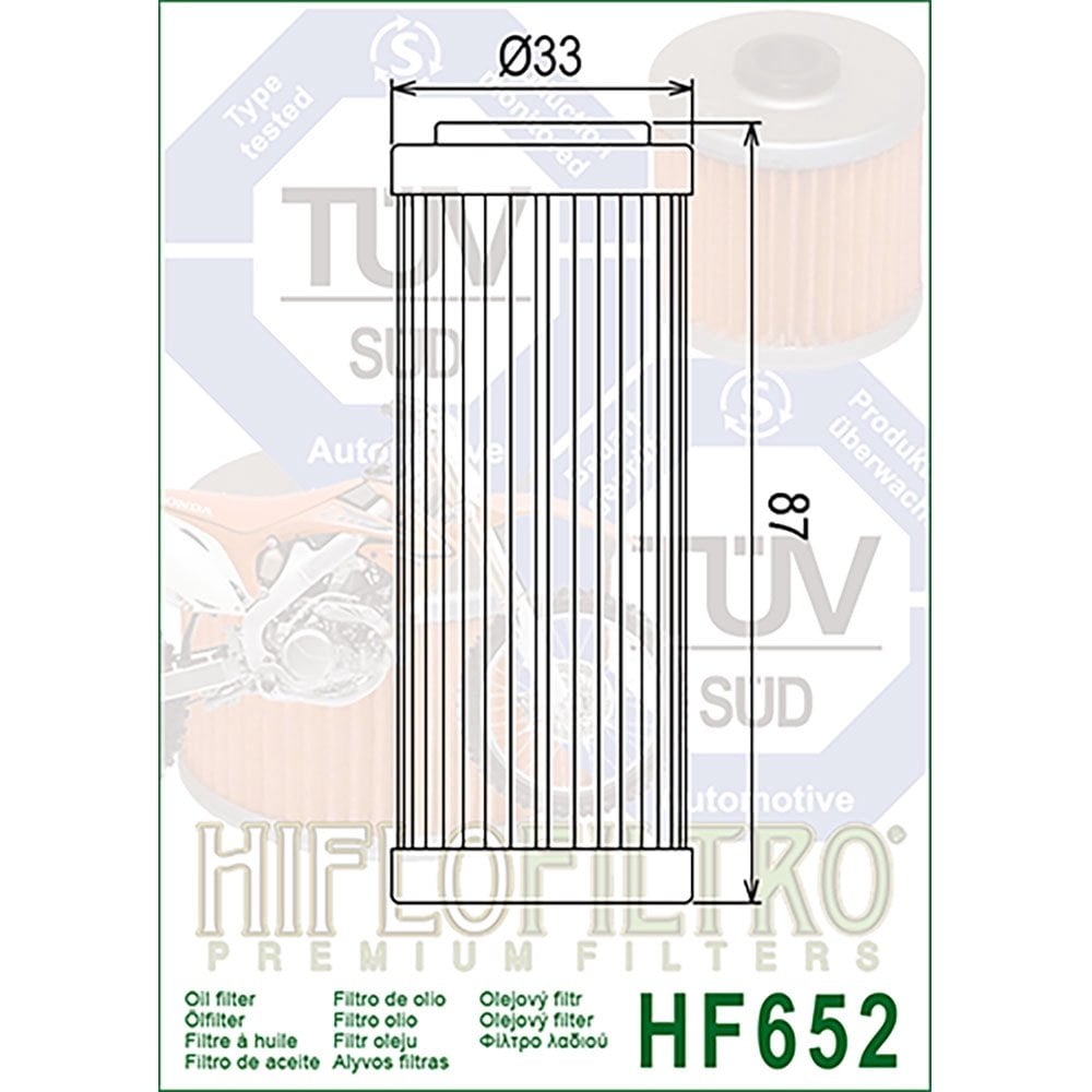 HiFlo Oil Filter - HF652 - KTM SXF250 13-26, SXF350 11-26, SXF450 07-12 & 16-26, EXCF250 13-26, EXCF350 12-26, EXCF450 09-11 & 17-26, EXCF500 17-26, Husqvarna FC250 14-26, FC350 15-26, FC450 16-26, FE250/350 14-26, FE450/501 17-26, Gas Gas 125-500 21-26