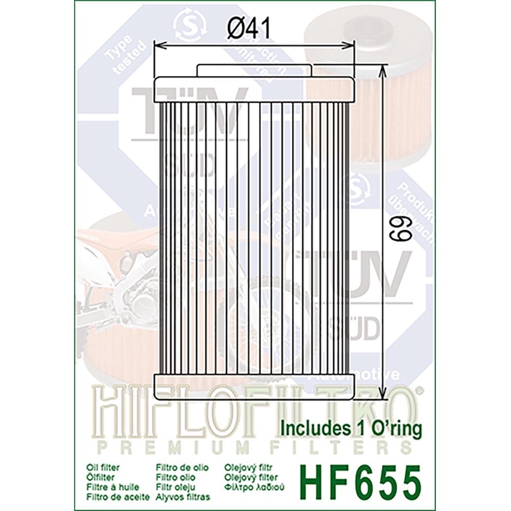 HiFlo Oil Filter - HF655 - KTM SXF250 05-12, SXF450 13-15, EXCF250 07-12, EXCF450/500 12-16, XCF250 07-12, Husqvarna FC450 14-15, FE450 14-16, FE501 14-16