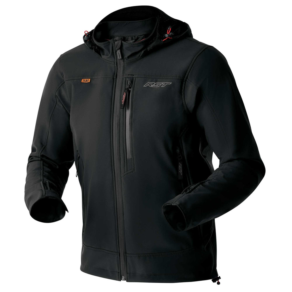 RST Motorcycle Riding Hoodie Jacket - Havoc Softshell D3O Armour (Black)