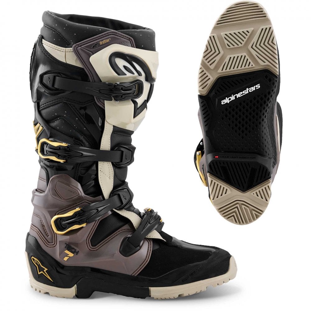 Alpinestars MX Boots - Tech 7 Enduro DRYSTAR **NEW Model** (Black/Dark Grey/Gold)
