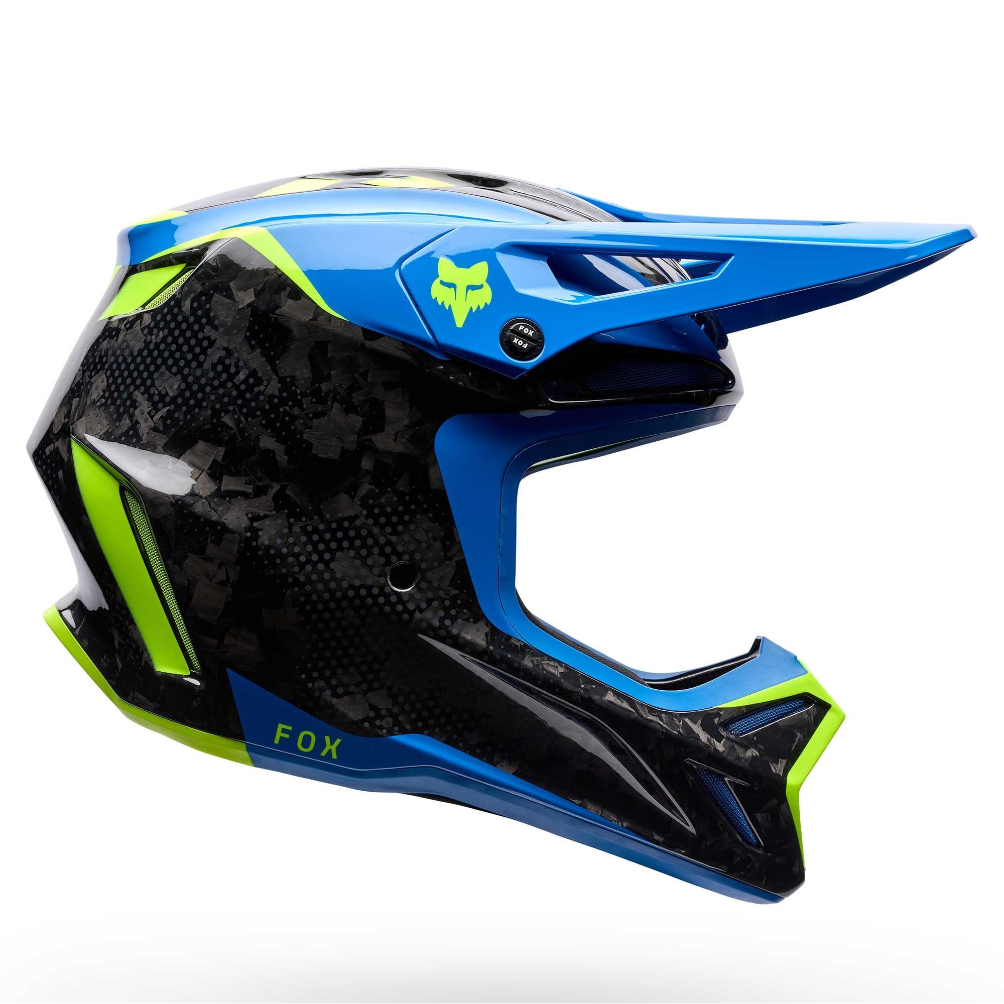 FOX Racing MX | Enduro Helmet - V3 RS Carbon TACTILE (Carbon/Blue/Yellow)