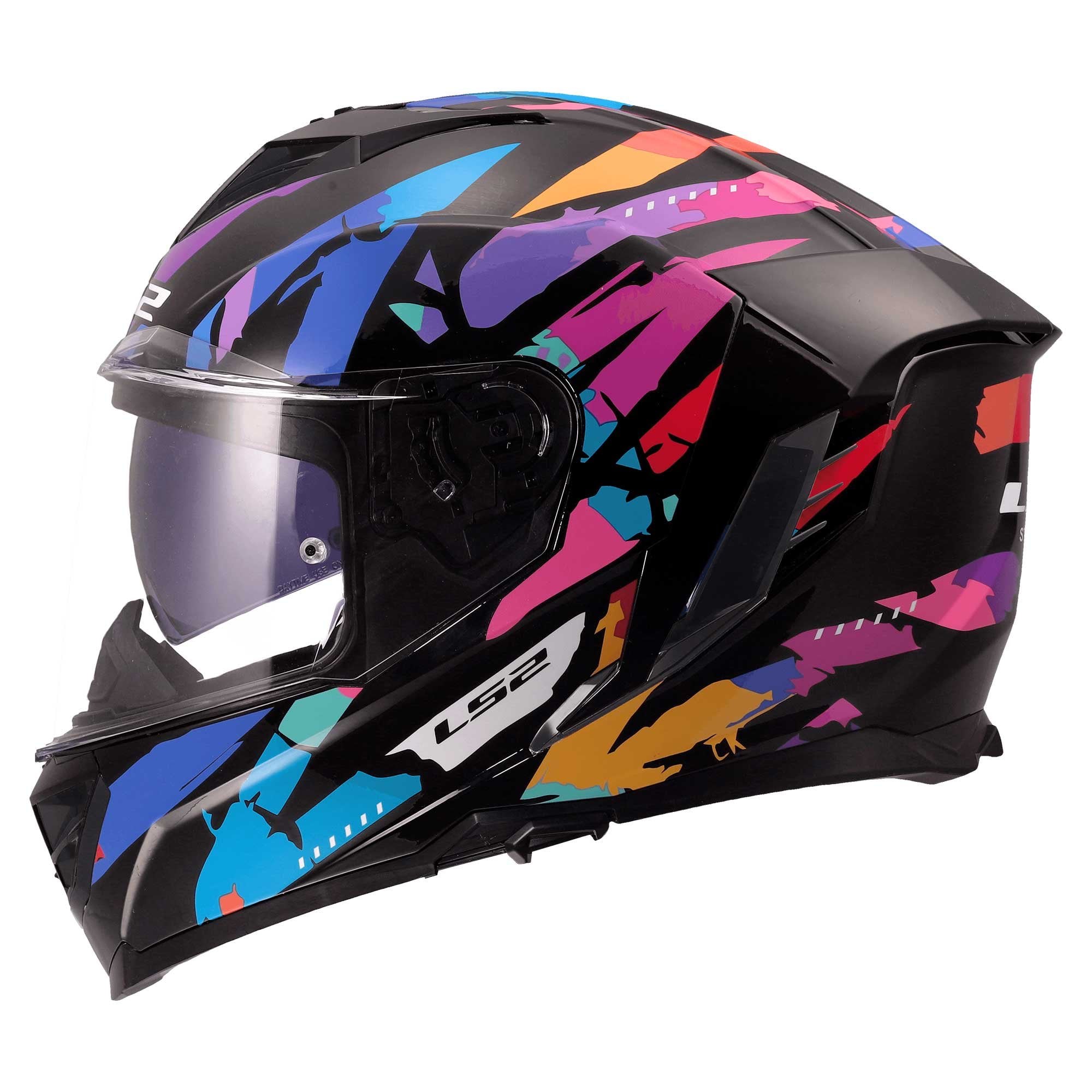 LS2 Motorcycle Road | Urban Helmet - FF818 Storm 3 KAOS (Black/Purple/Pink/Blue)