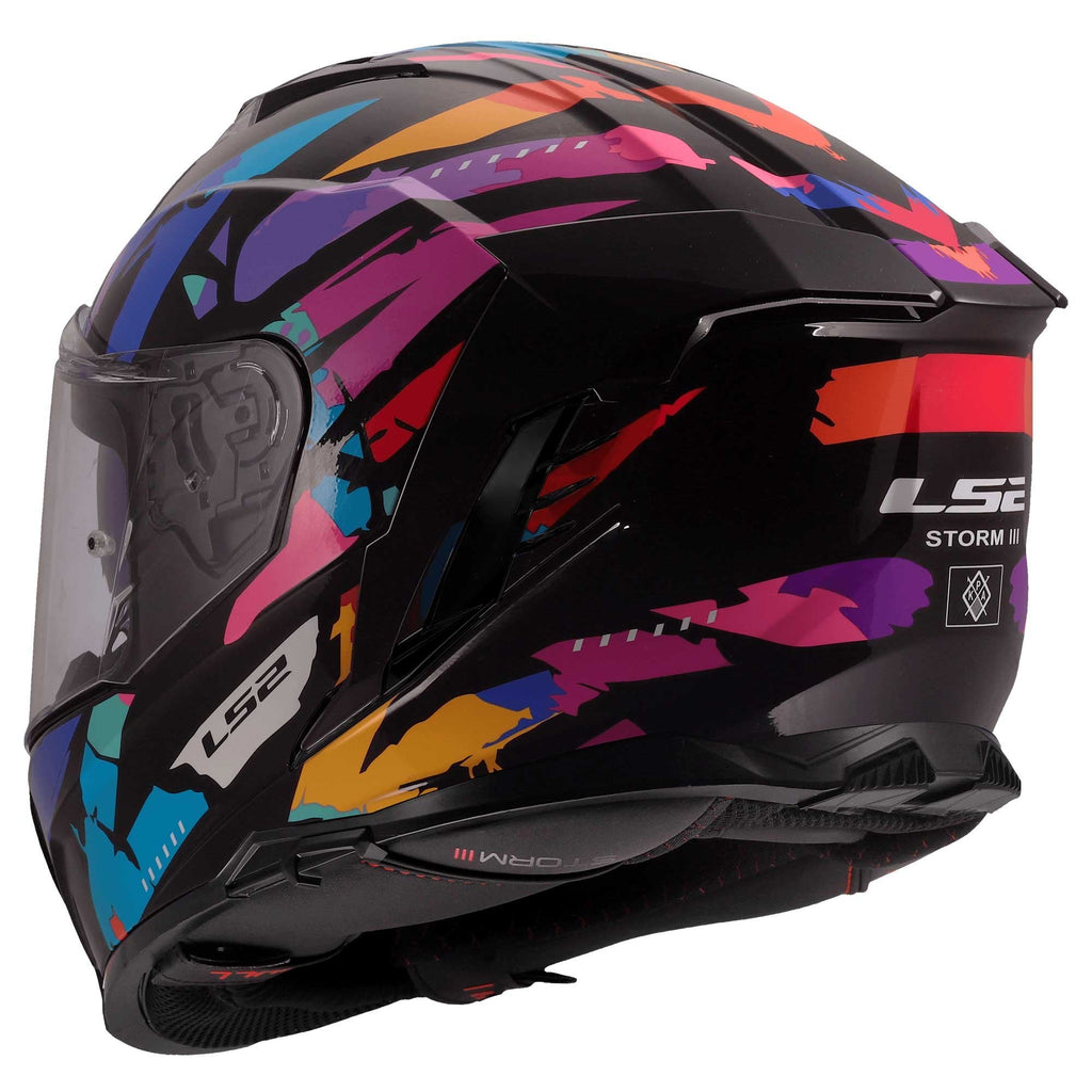 LS2 Motorcycle Road | Urban Helmet - FF818 Storm 3 KAOS (Black/Purple/Pink/Blue)