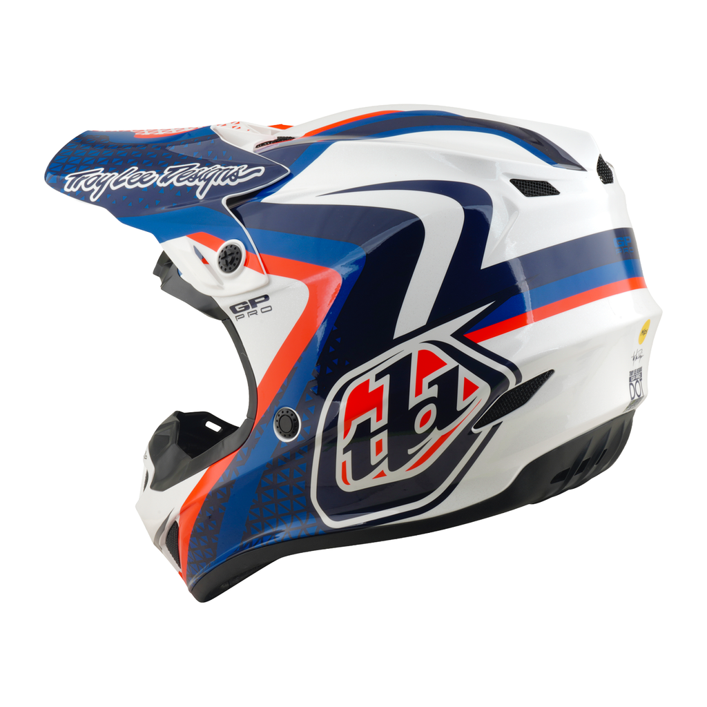 Troy Lee Designs GP Pro MIPS SLIDES MX | Enduro Helmet (White/Blue)