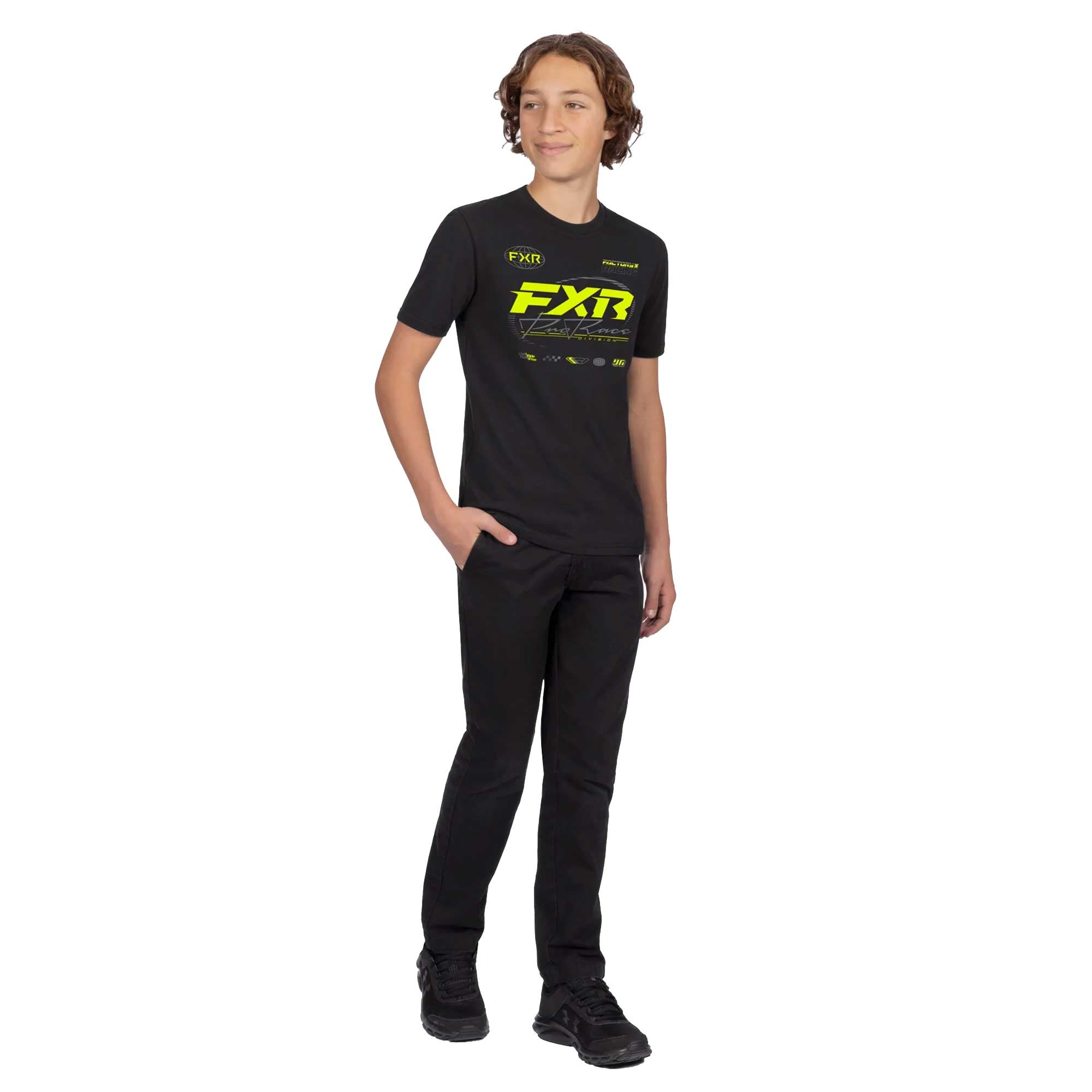 FXR Youth T-Shirt - Race Division Premium Tee (Black/Hi-Viz)