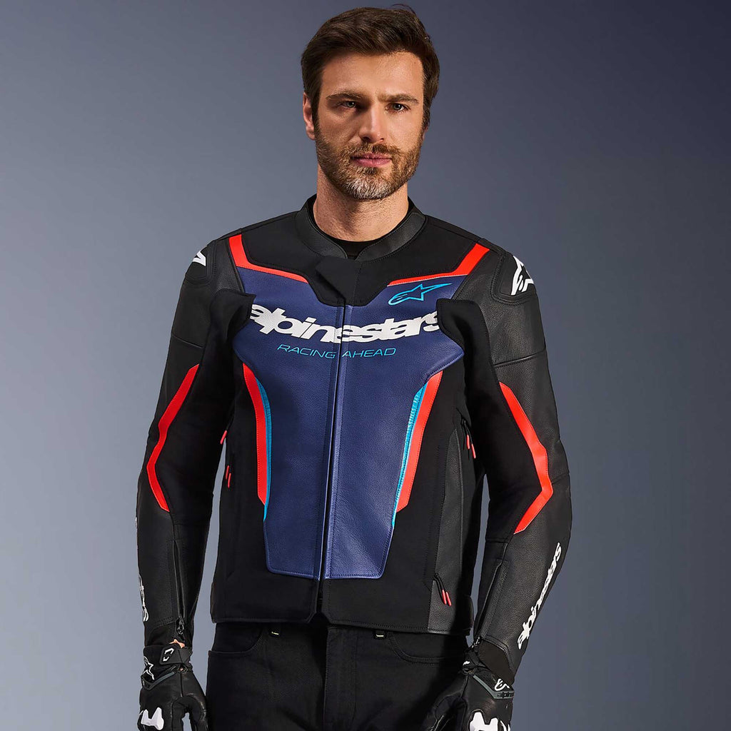 Alpinestars GP FORCE V2 Motorcycle Leather Sports Jacket (Black/Blue/Red Fluo)