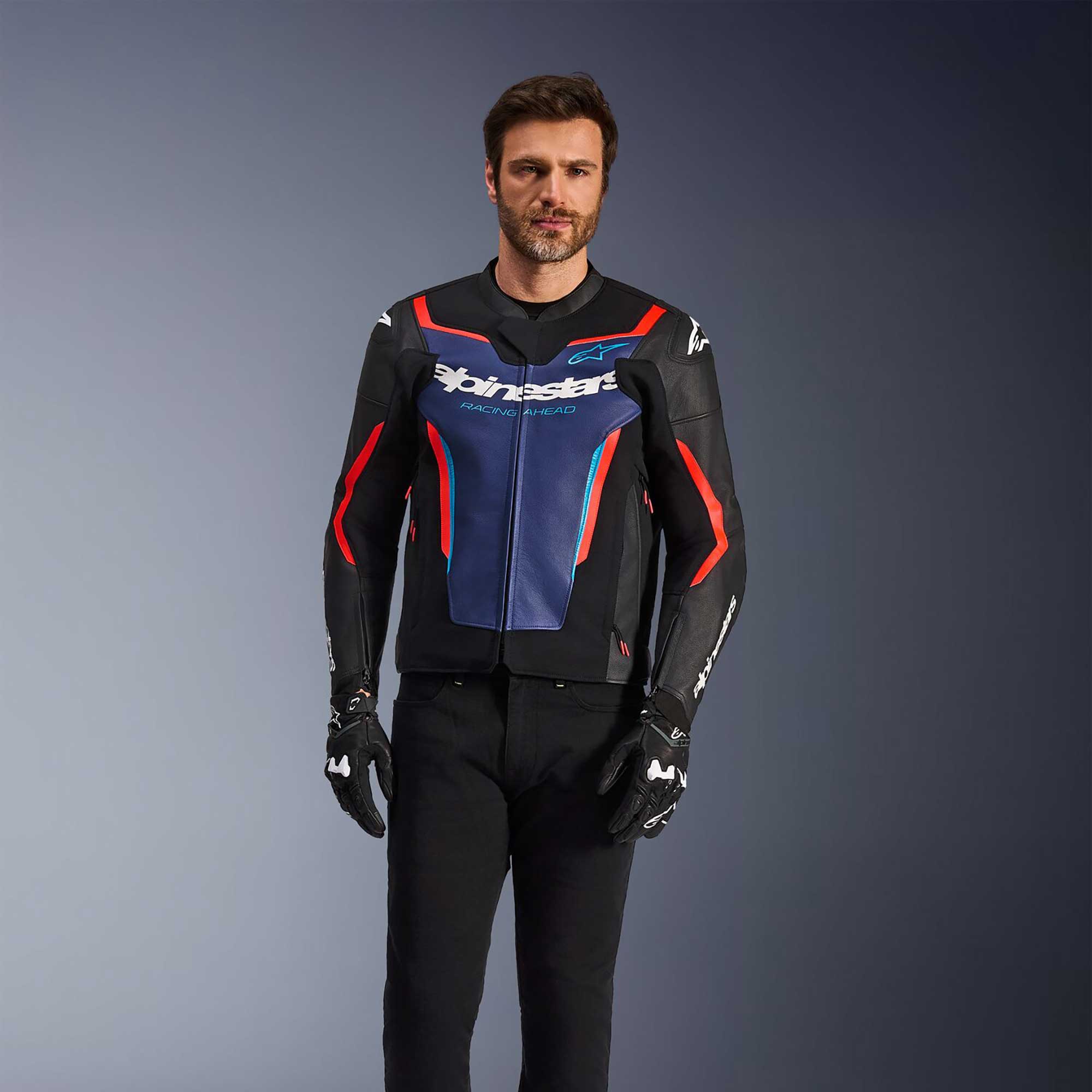 Alpinestars GP FORCE V2 Motorcycle Leather Sports Jacket (Black/Blue/Red Fluo)