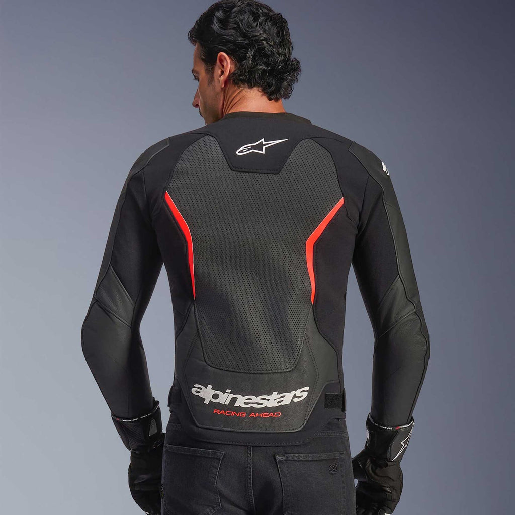 Alpinestars GP FORCE V2 Airflow Motorcycle Leather Jacket (Black/Red Fluo)