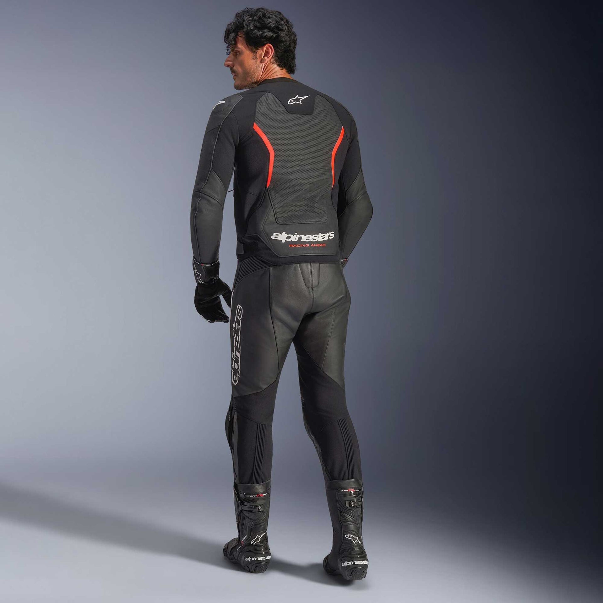 Alpinestars GP FORCE V2 Airflow Motorcycle Leather Jacket (Black/Red Fluo)