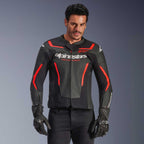 Alpinestars GP FORCE V2 Airflow Motorcycle Leather Jacket (Black/Red Fluo)