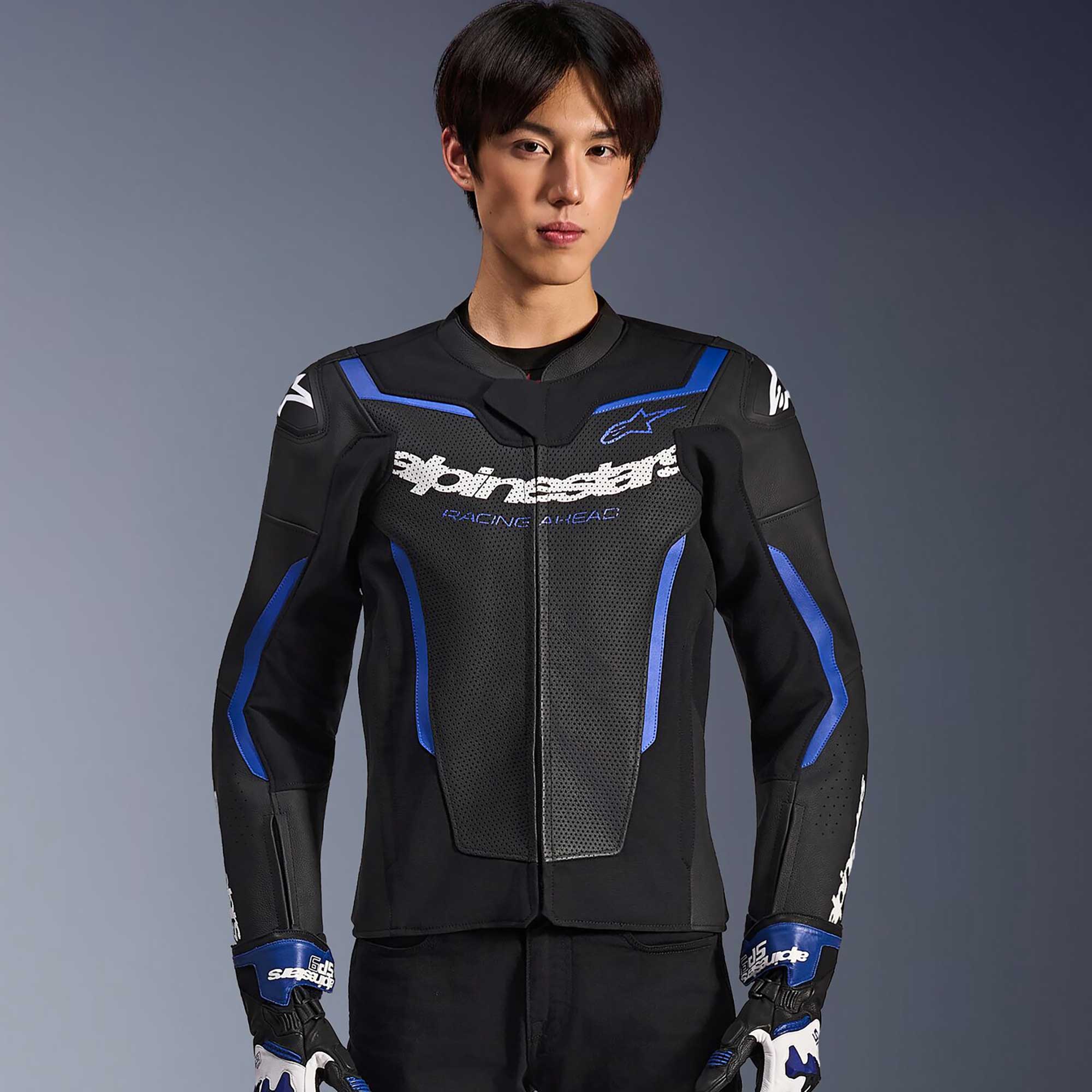 Alpinestars GP FORCE AIR V2 Motorcycle Leather Vented Jacket (Black/Metalic Blue)