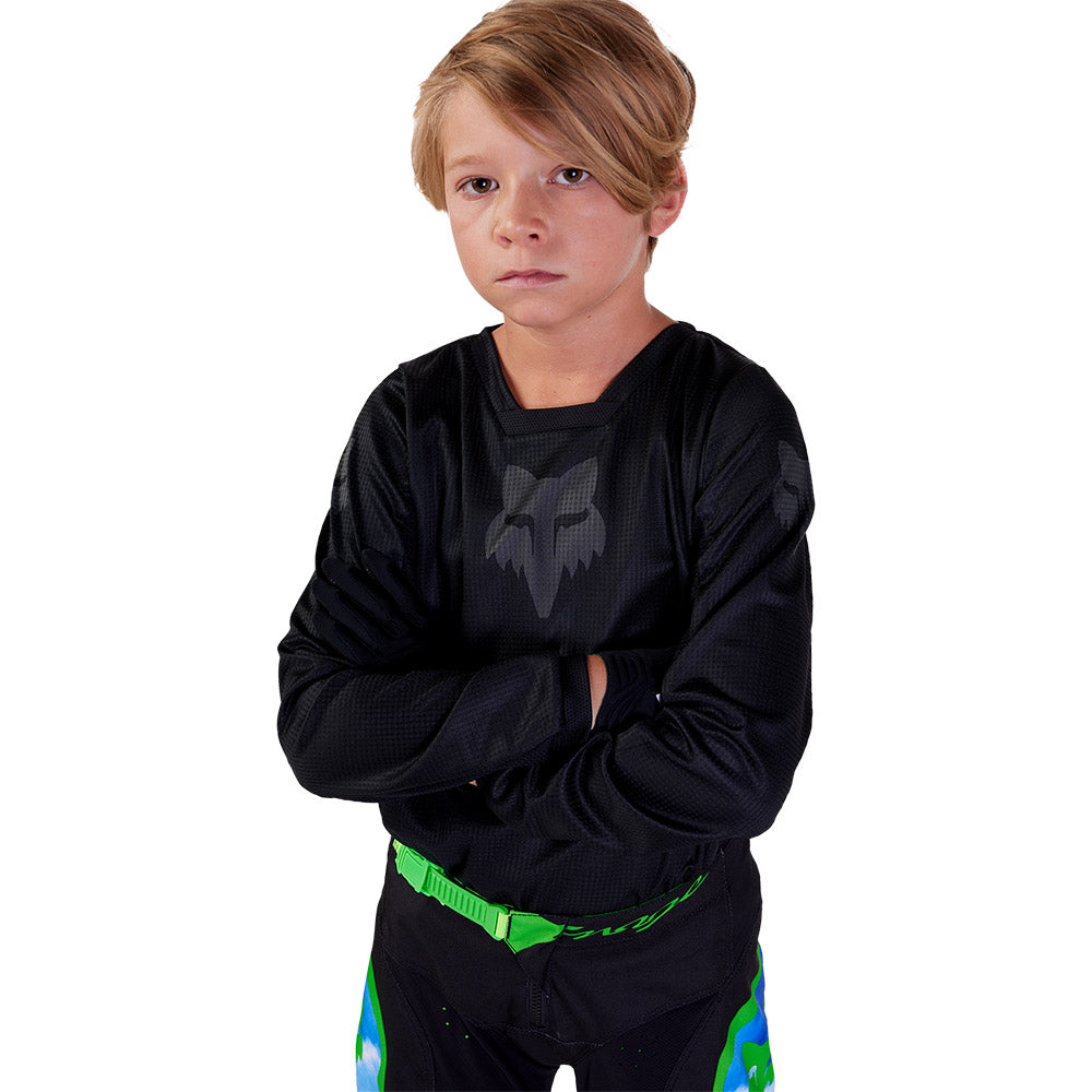FOX Racing Youth 180 BLACKOUT MX Jersey (Black/Black)
