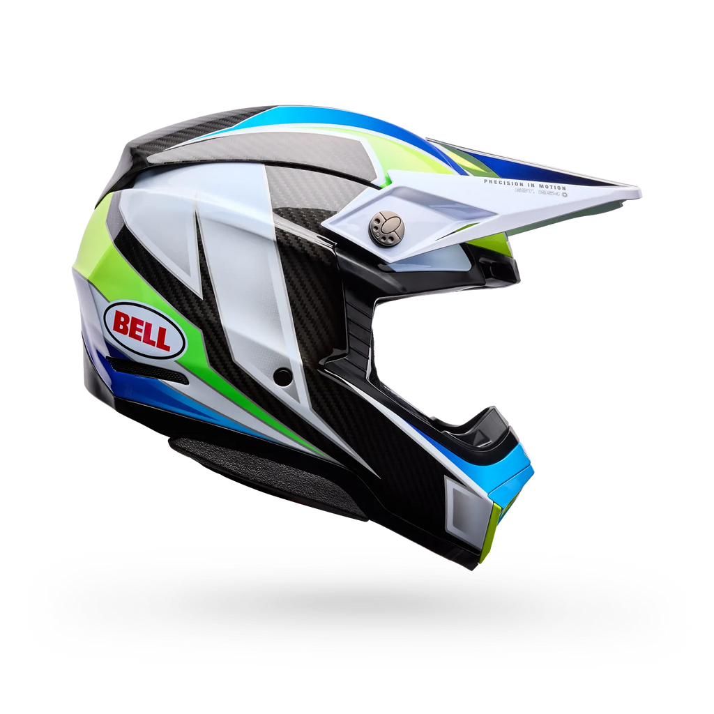 BELL Moto-10 SPHERICAL GRID MX | Enduro Helmet (Carbon/White/Blue/Green)