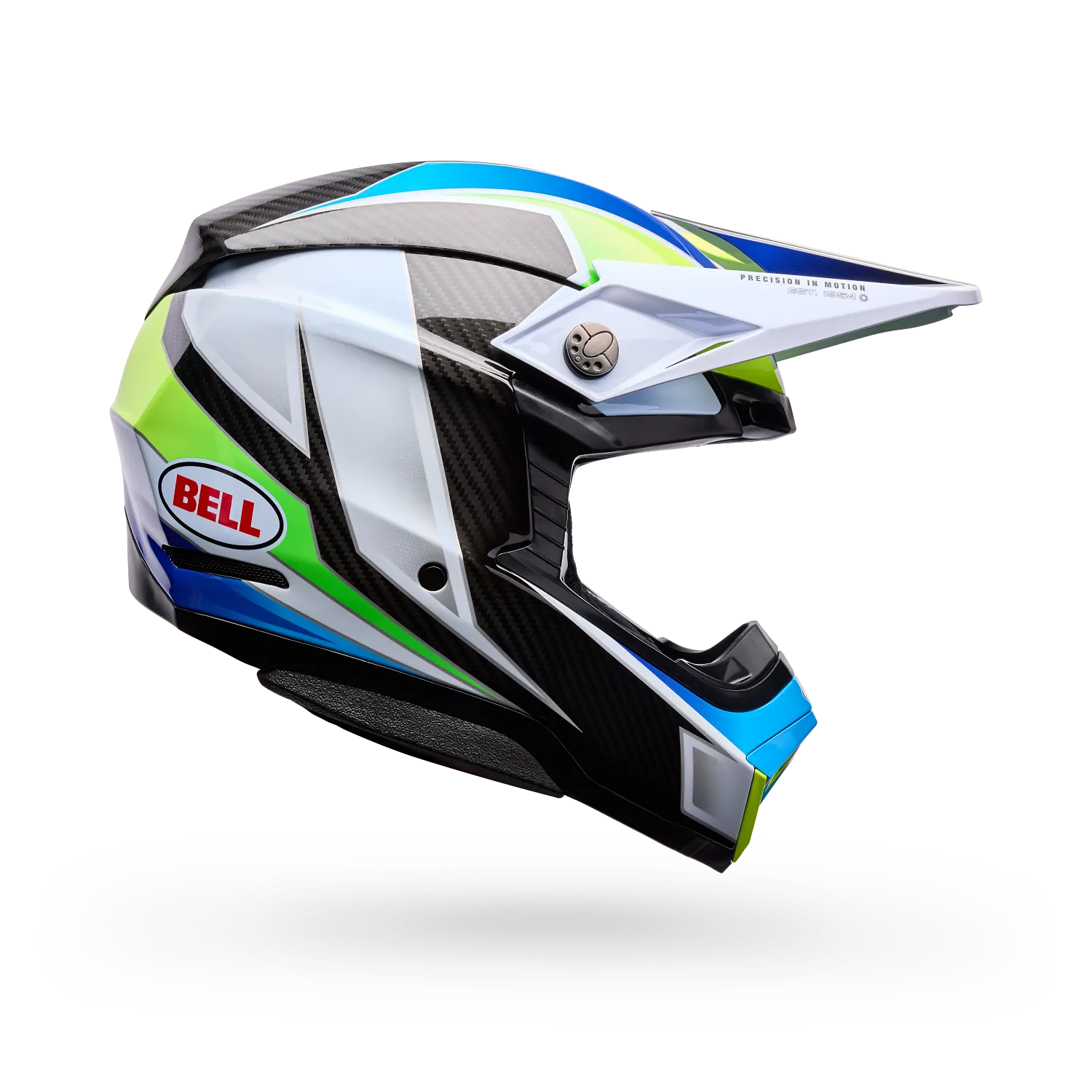 BELL Moto-10 SPHERICAL GRID MX | Enduro Helmet (Carbon/White/Blue/Green)