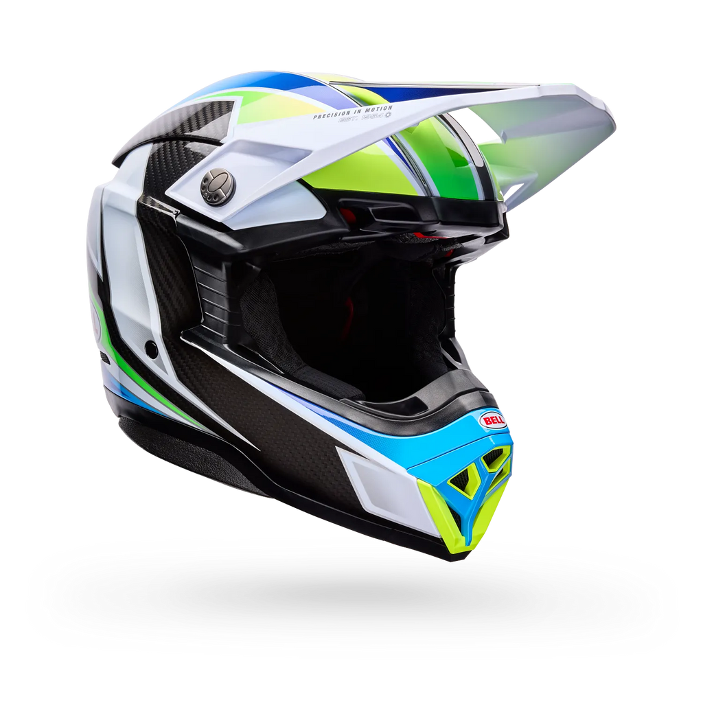 BELL Moto-10 SPHERICAL GRID MX | Enduro Helmet (Carbon/White/Blue/Green)