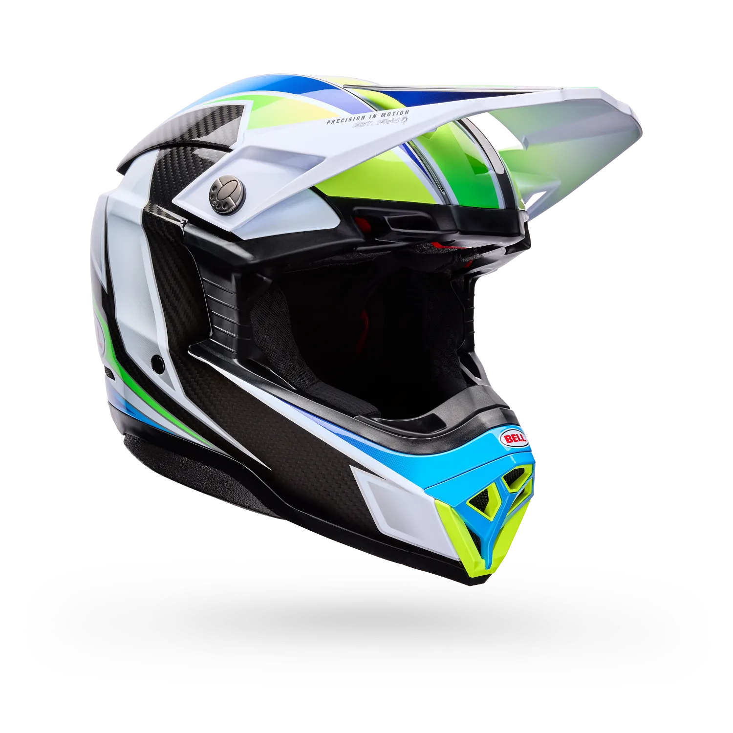 BELL Moto-10 SPHERICAL GRID MX | Enduro Helmet (Carbon/White/Blue/Green)