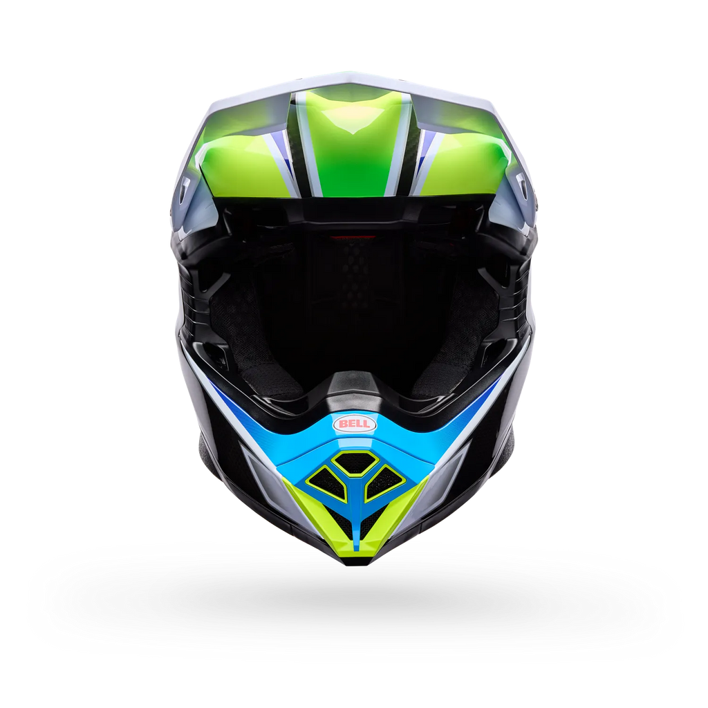 BELL Moto-10 SPHERICAL GRID MX | Enduro Helmet (Carbon/White/Blue/Green)