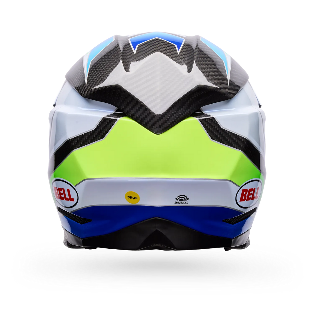 BELL Moto-10 SPHERICAL GRID MX | Enduro Helmet (Carbon/White/Blue/Green)