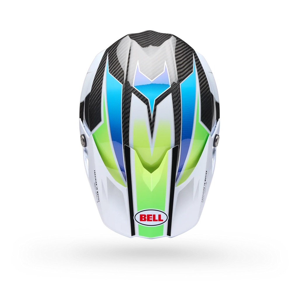 BELL Moto-10 SPHERICAL GRID MX | Enduro Helmet (Carbon/White/Blue/Green)