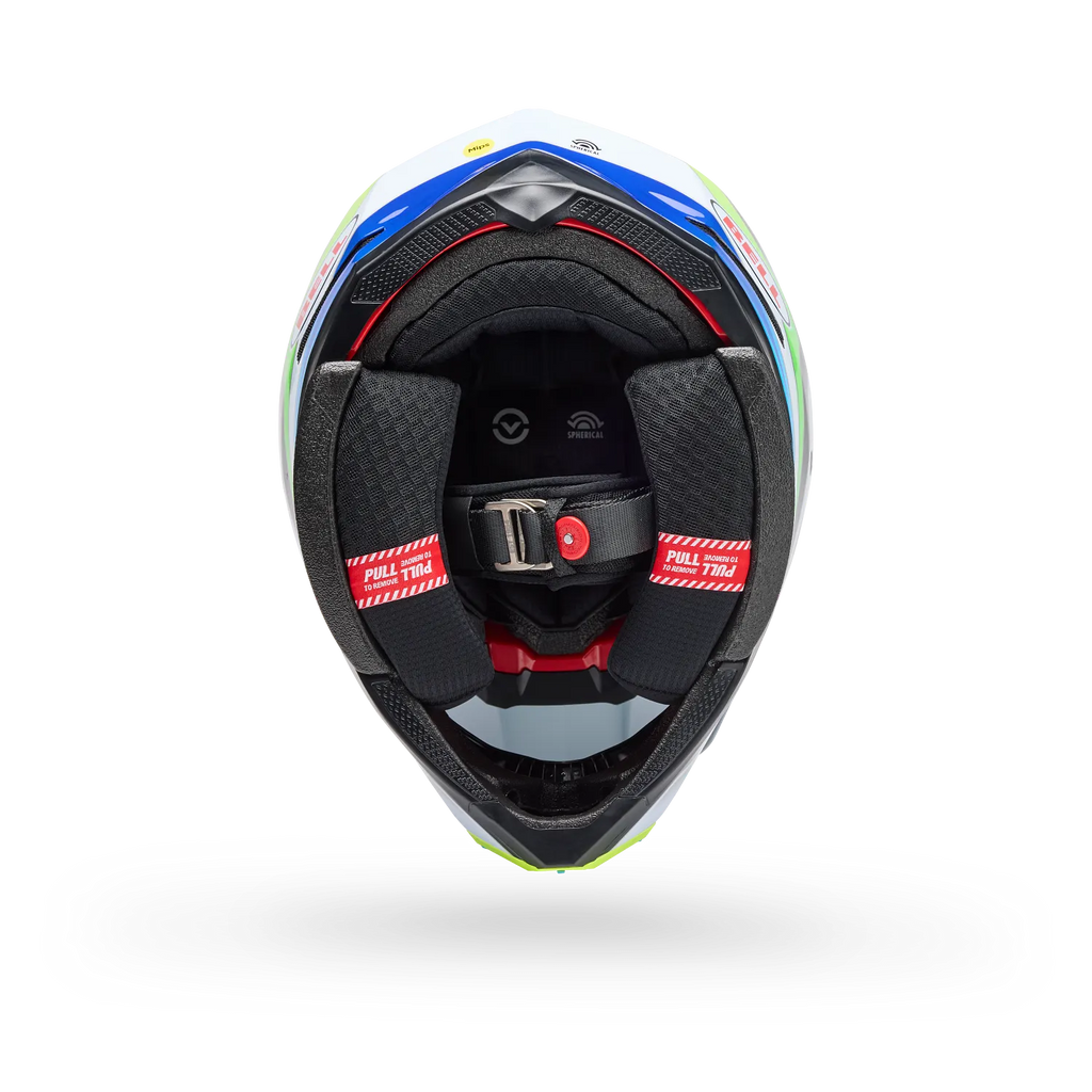 BELL Moto-10 SPHERICAL GRID MX | Enduro Helmet (Carbon/White/Blue/Green)