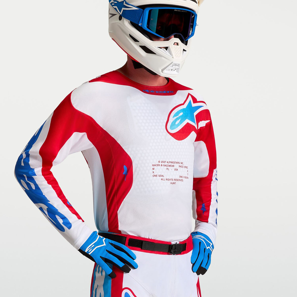 Alpinestars Racer HUNT MX Gear Set (White/Fire Red/Ucla Blue)