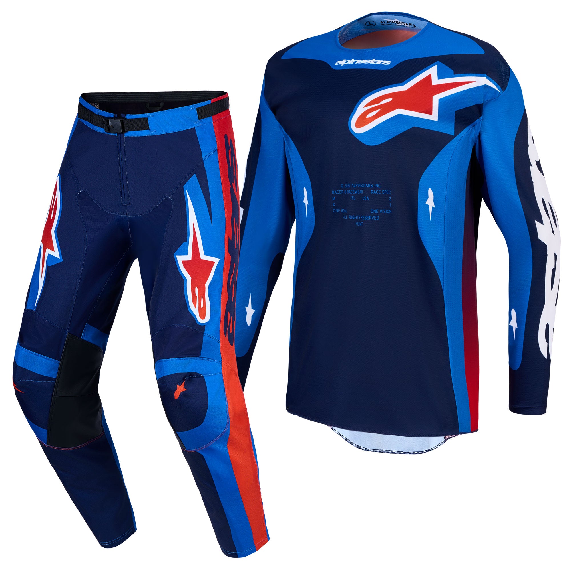 Alpinestars Racer HUNT MX Gear Set (Strong Blue/Deep Blue/Fire Red)