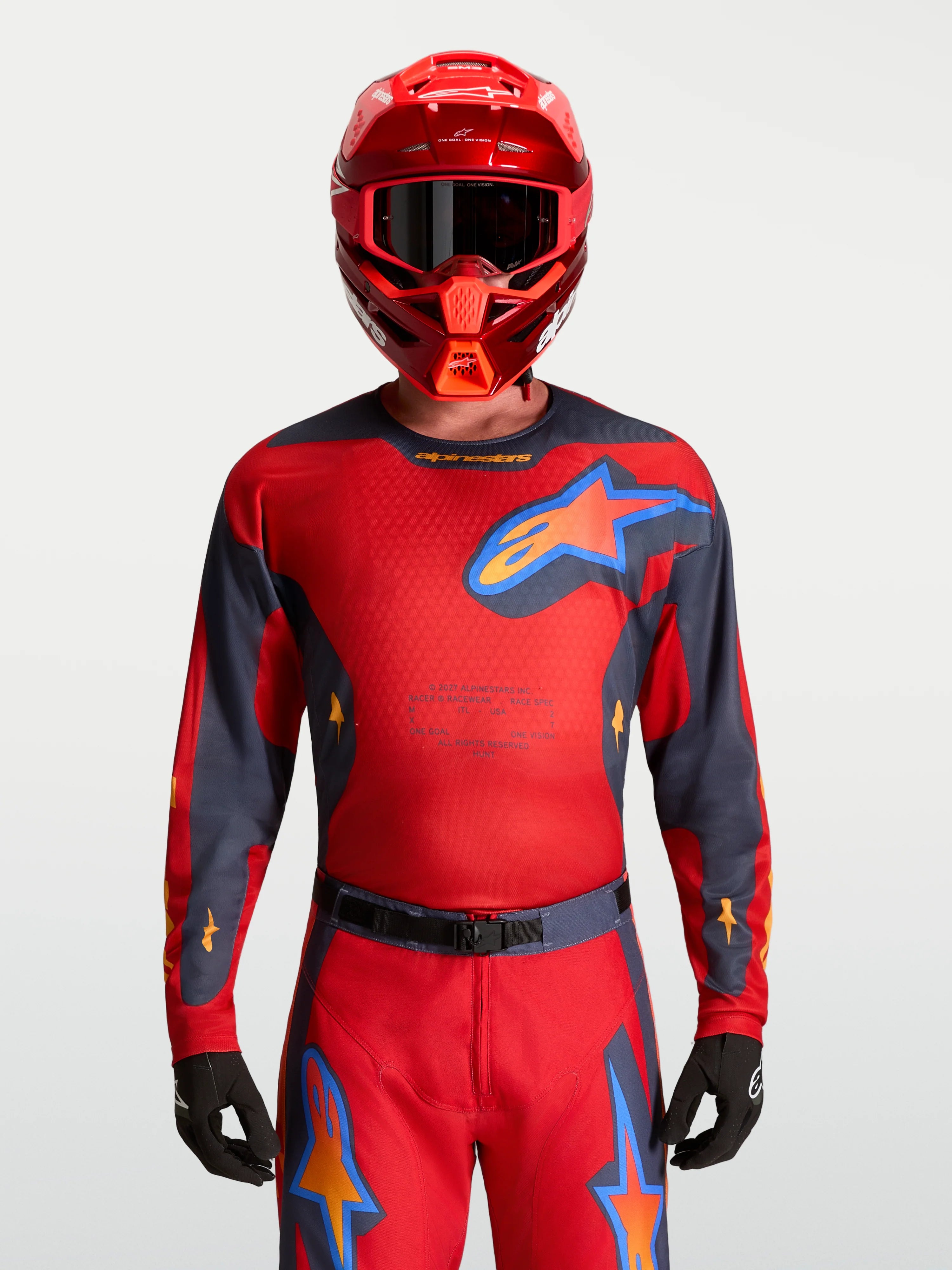 Alpinestars Racer HUNT MX Gear Set (Fire Red/Graystone/Hot Coral)