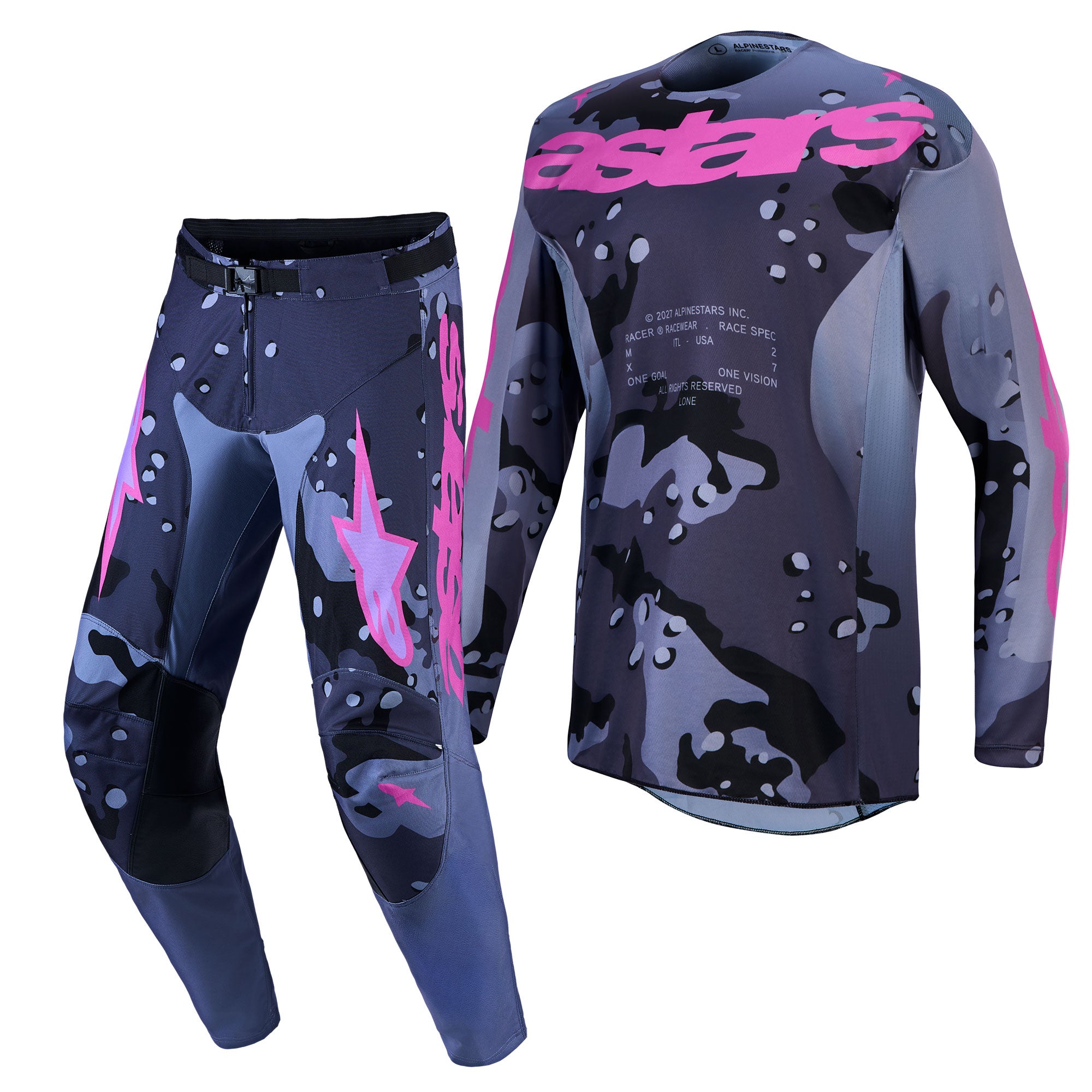 Alpinestars Racer LONE MX Gear Set (Grey Camo/Purple)