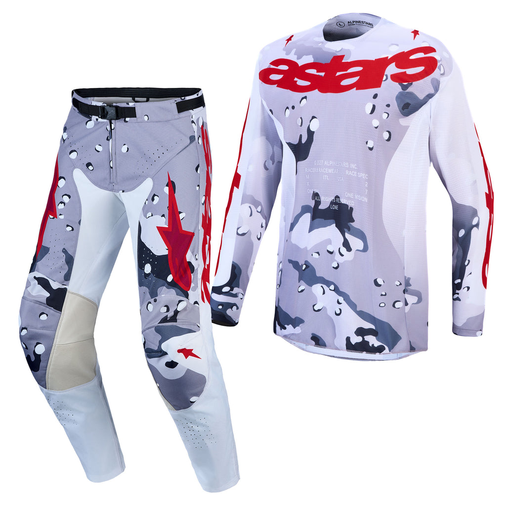 Alpinestars Racer AIR LONE MX Gear Set (Grey Camo/White/Fire Red)