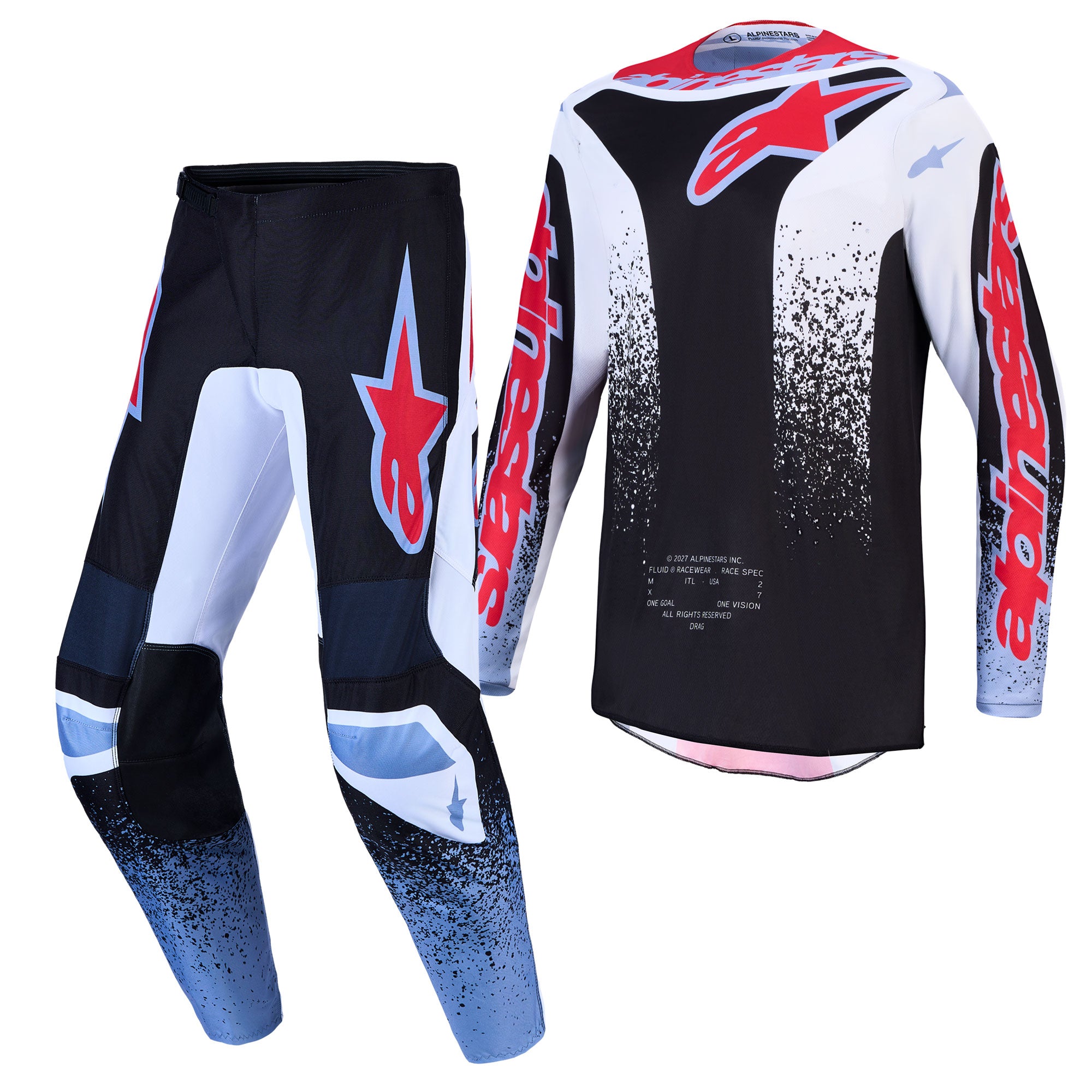 Alpinestars Fluid DRAG MX Gear Set (Black/White/Light Blue/Red Fluo)