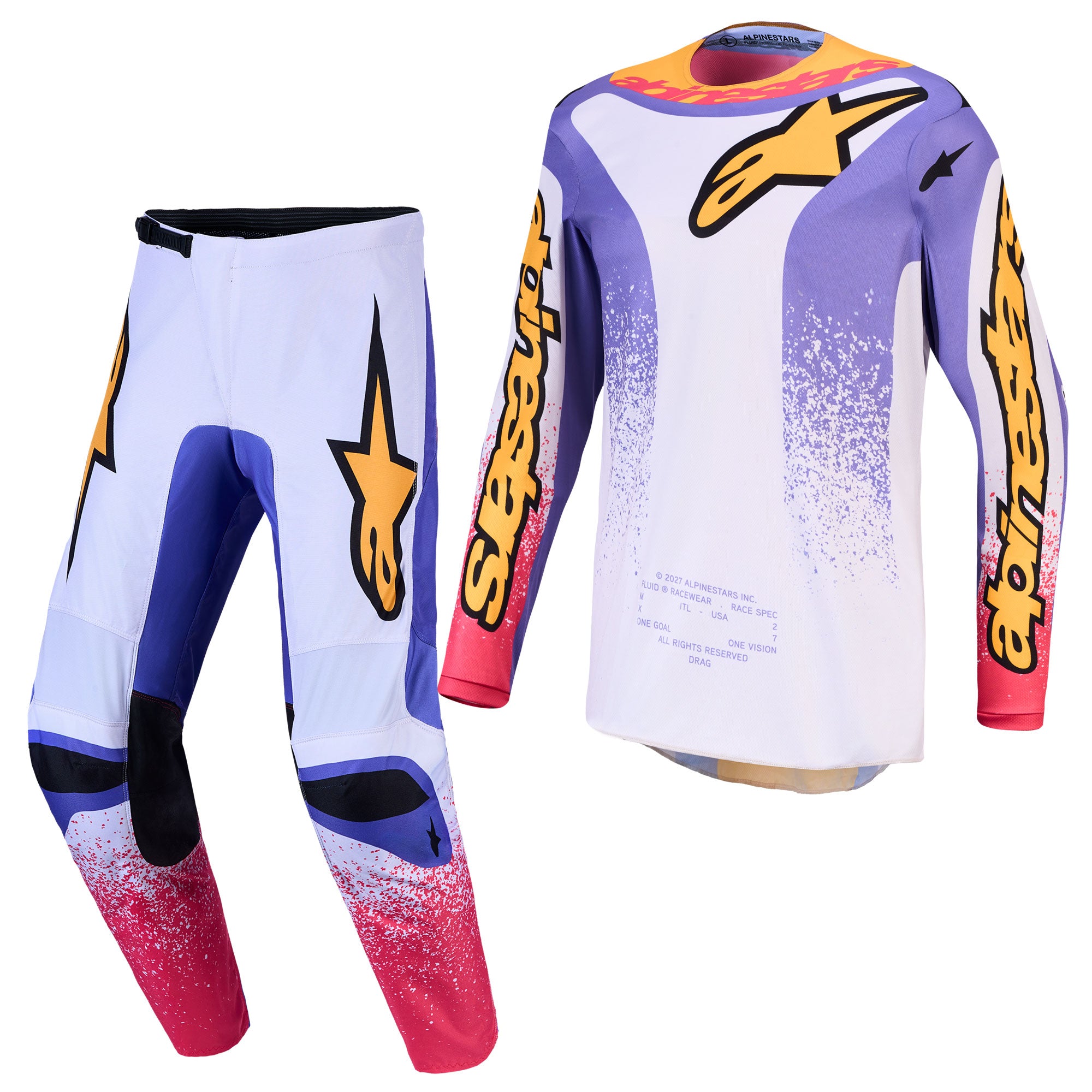 Alpinestars Fluid DRAG MX Gear Set (Light Lilac/Blue Iris/Gold)