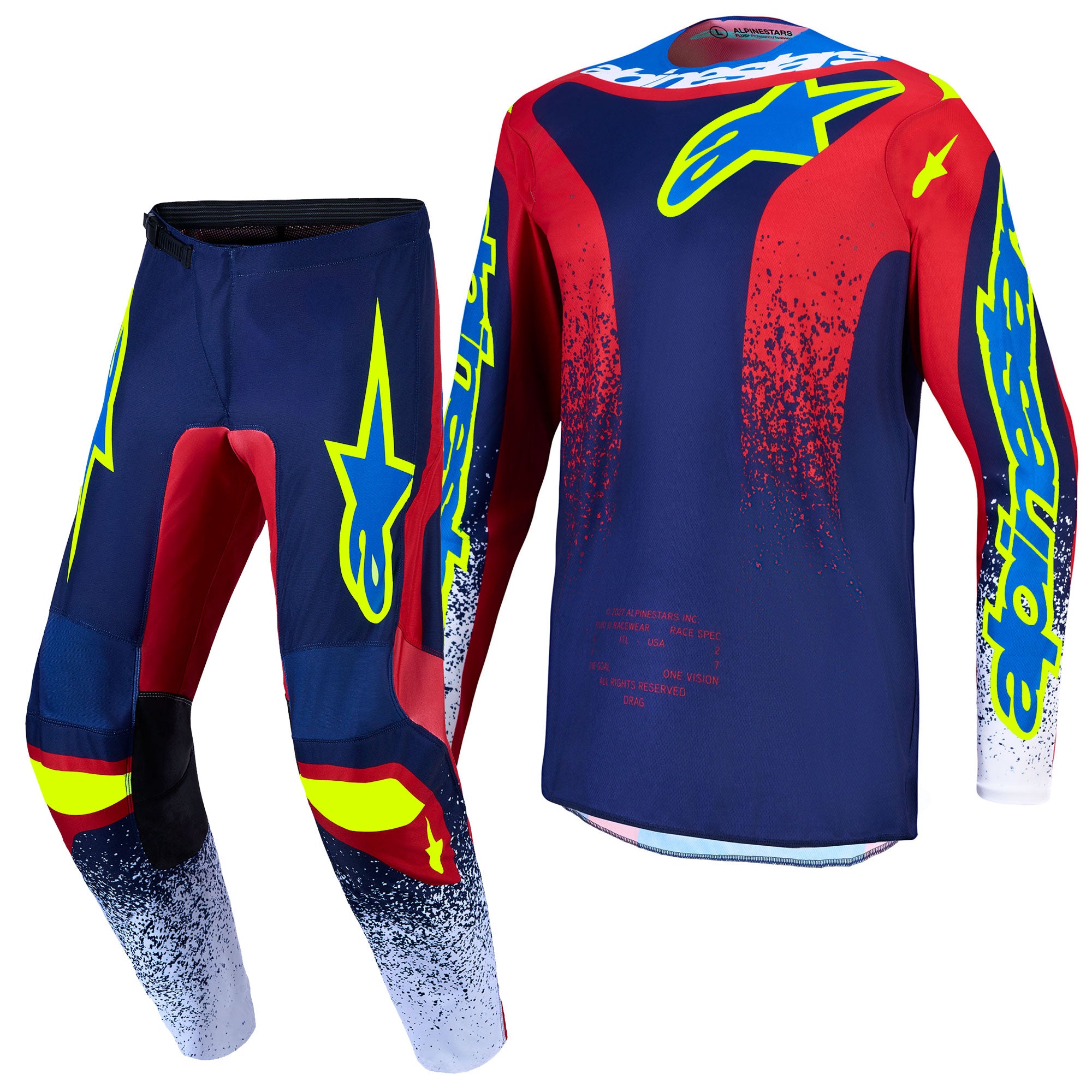 Alpinestars Fluid DRAG MX Gear Set (Blue Navy/Fire Red/White)