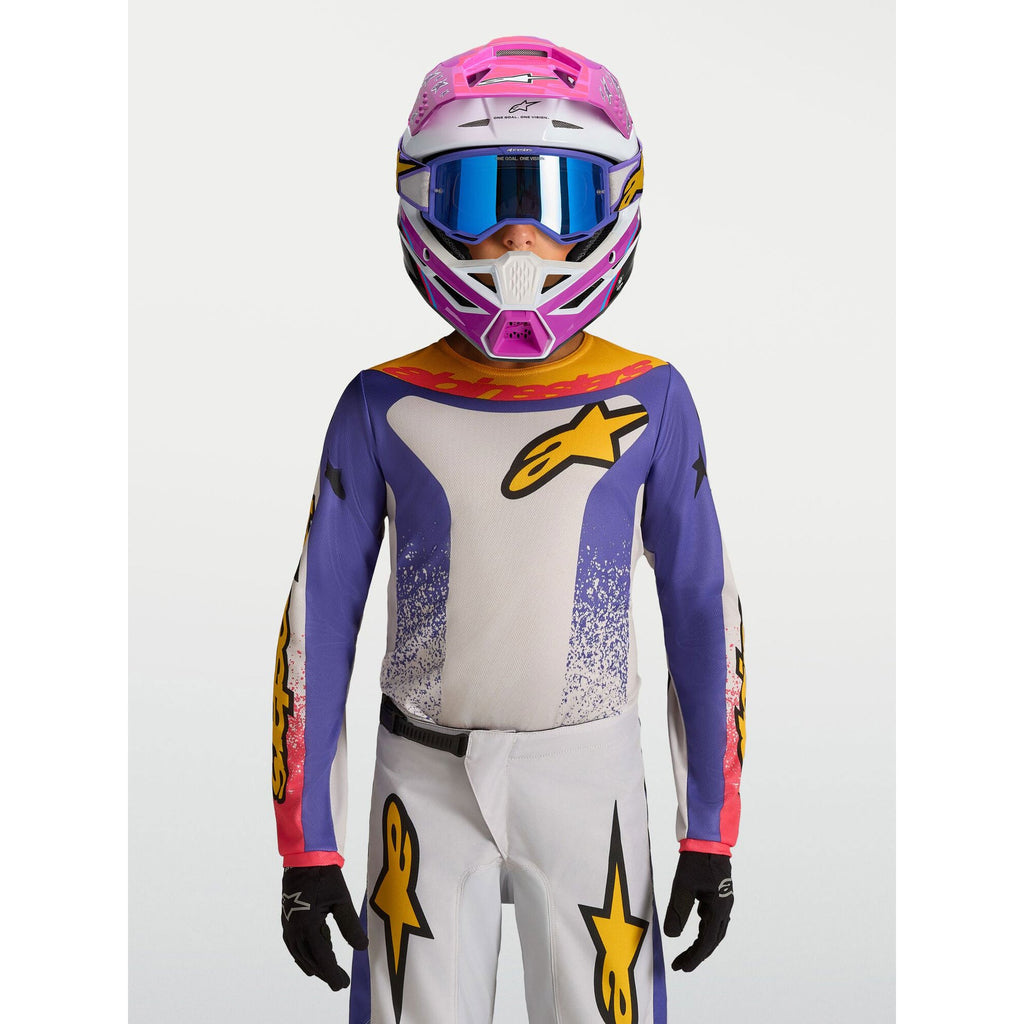 Alpinestars Youth Fluid DRAG MX Jersey (Light Lilac/Blue Iris/Gold)