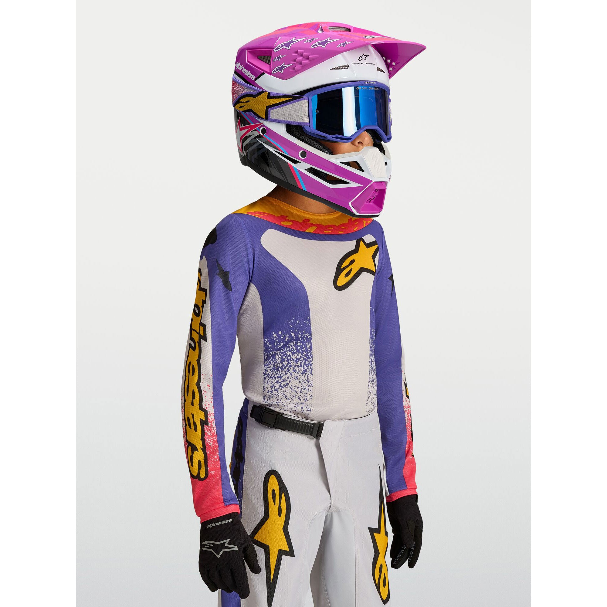 Alpinestars Youth Fluid DRAG MX Gear Set (Light Lilac/Blue Iris/Gold)