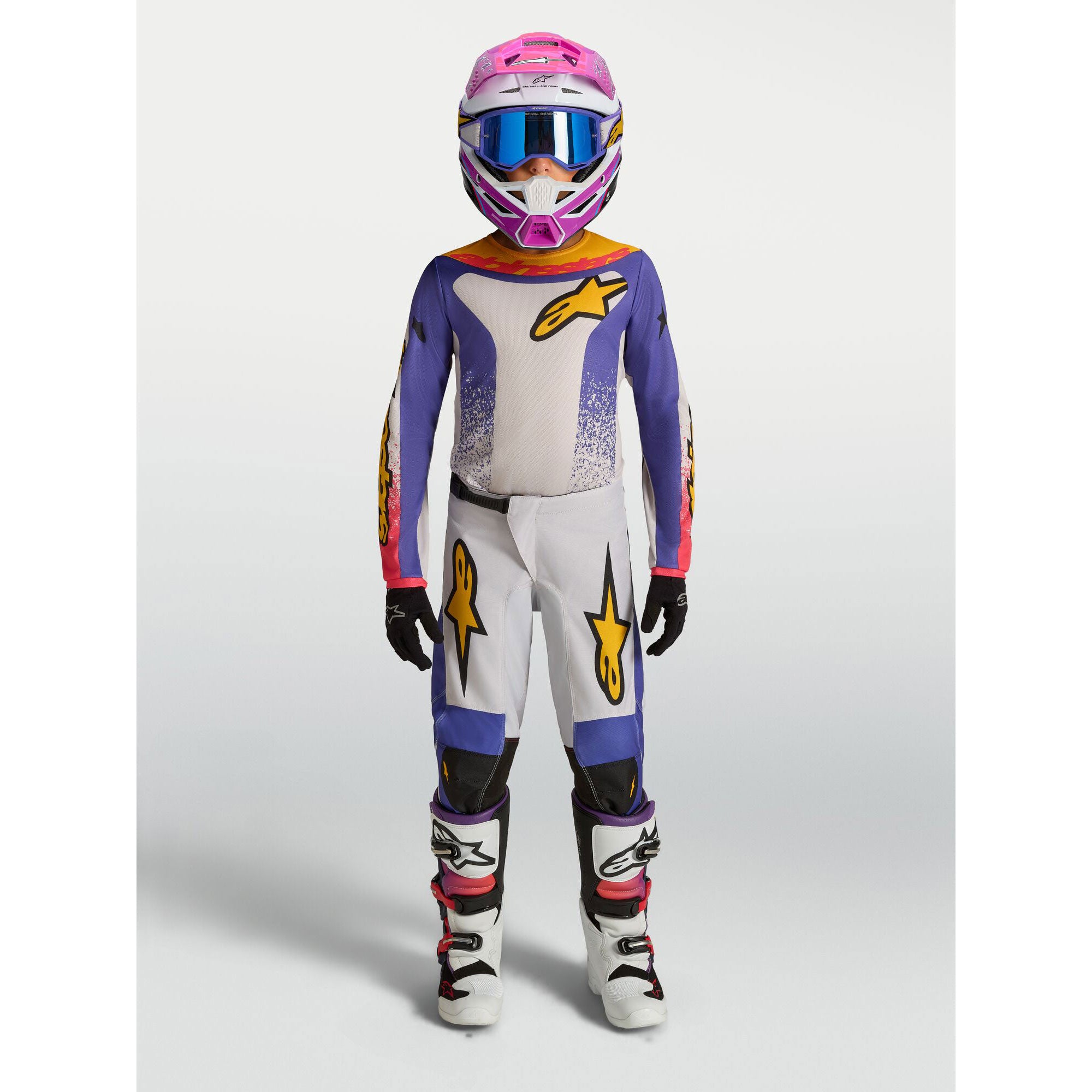 Alpinestars Youth Fluid DRAG MX Gear Set (Light Lilac/Blue Iris/Gold)