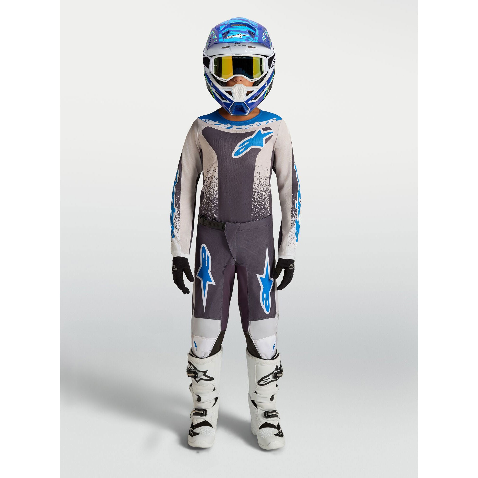 Alpinestars Youth Fluid DRAG MX Gear Set (Graystone/Light Lilac/UCLA Blue)