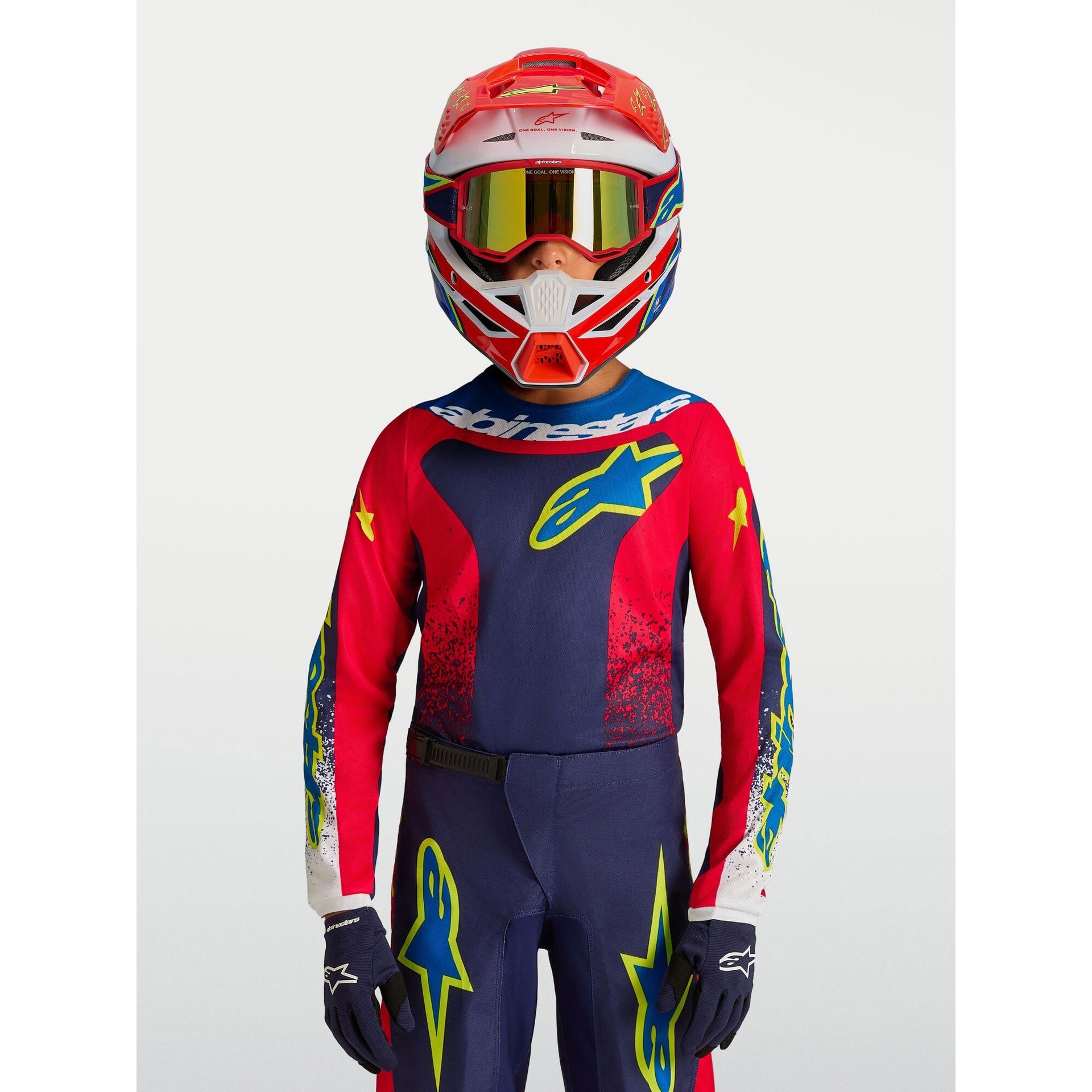Alpinestars Youth Fluid DRAG MX Jersey (Blue Navy/Fire Red/White)